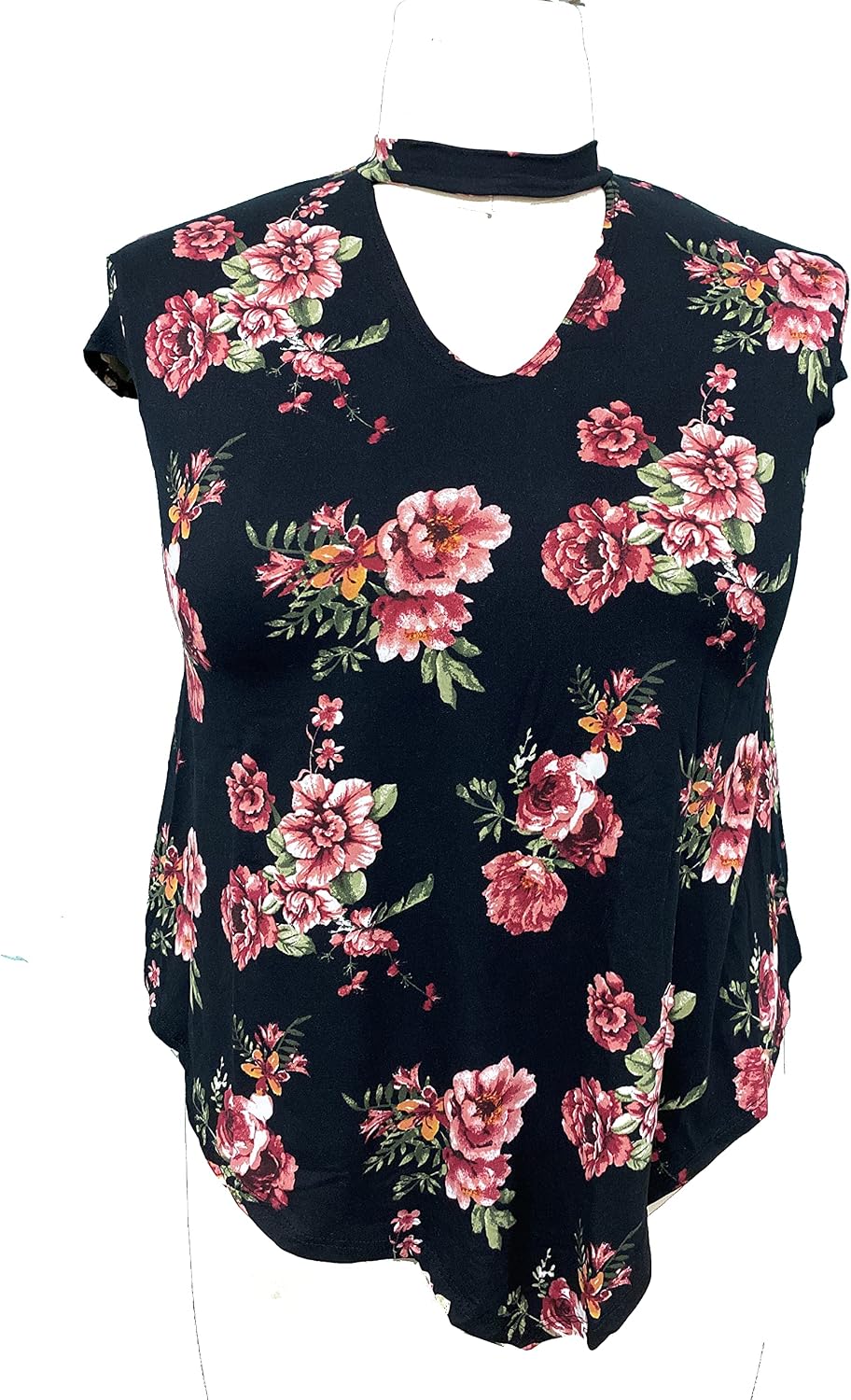 High Velocity Plus size Mock Neck V Bottom Cap Sleeve Top