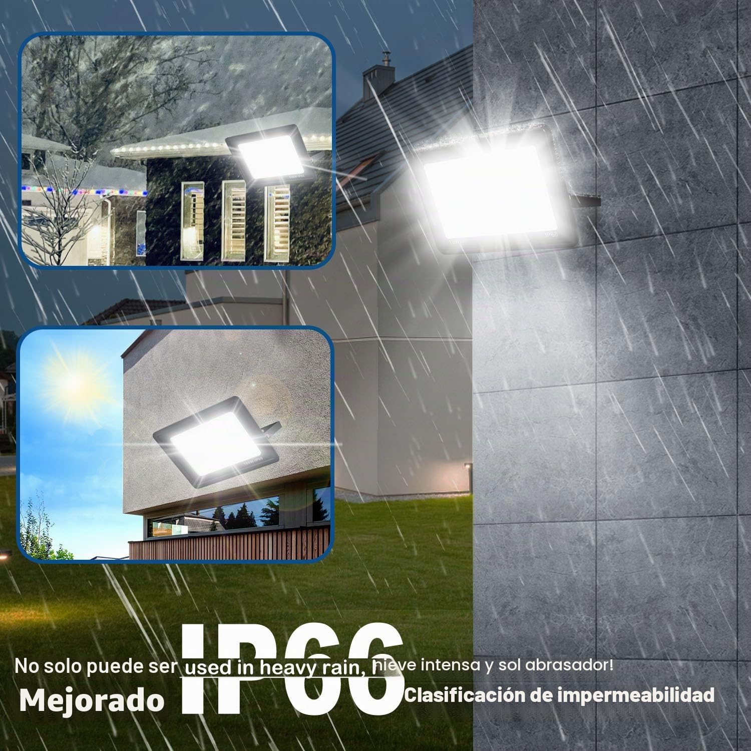 Focos LED Exterior 100W, IP66 Impermeable Foco Proyector LED, Blanco Frío 6500K 10000 Lumen Floodlight para Casa, Garaje, Patio, Terraza, Campo