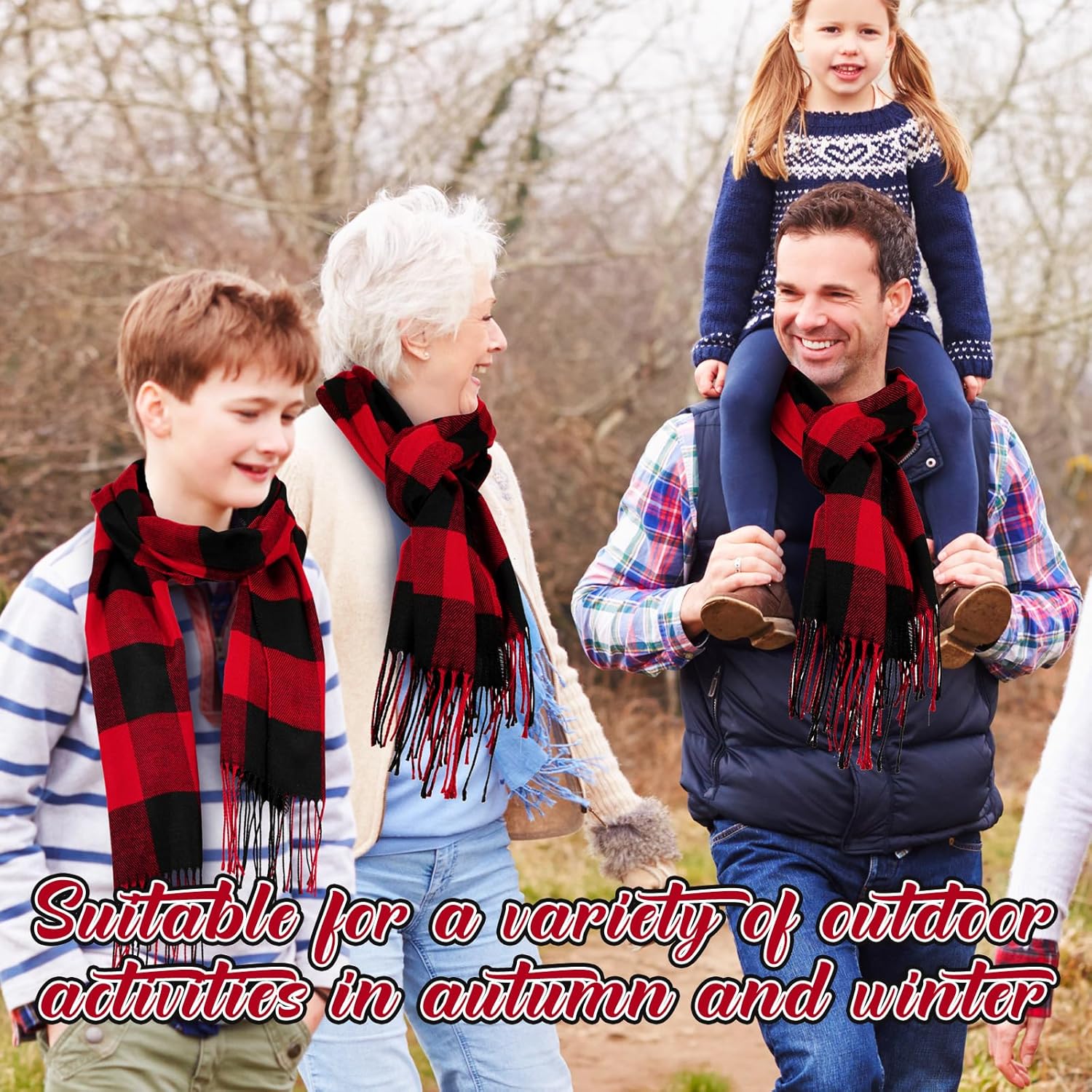 Hercicy 18 Pcs Winter Buffalo Plaid Scarf Bulk Soft Classic Women's and Men's Scarves Warm Tassel Edge Christmas Scarf - Image 7