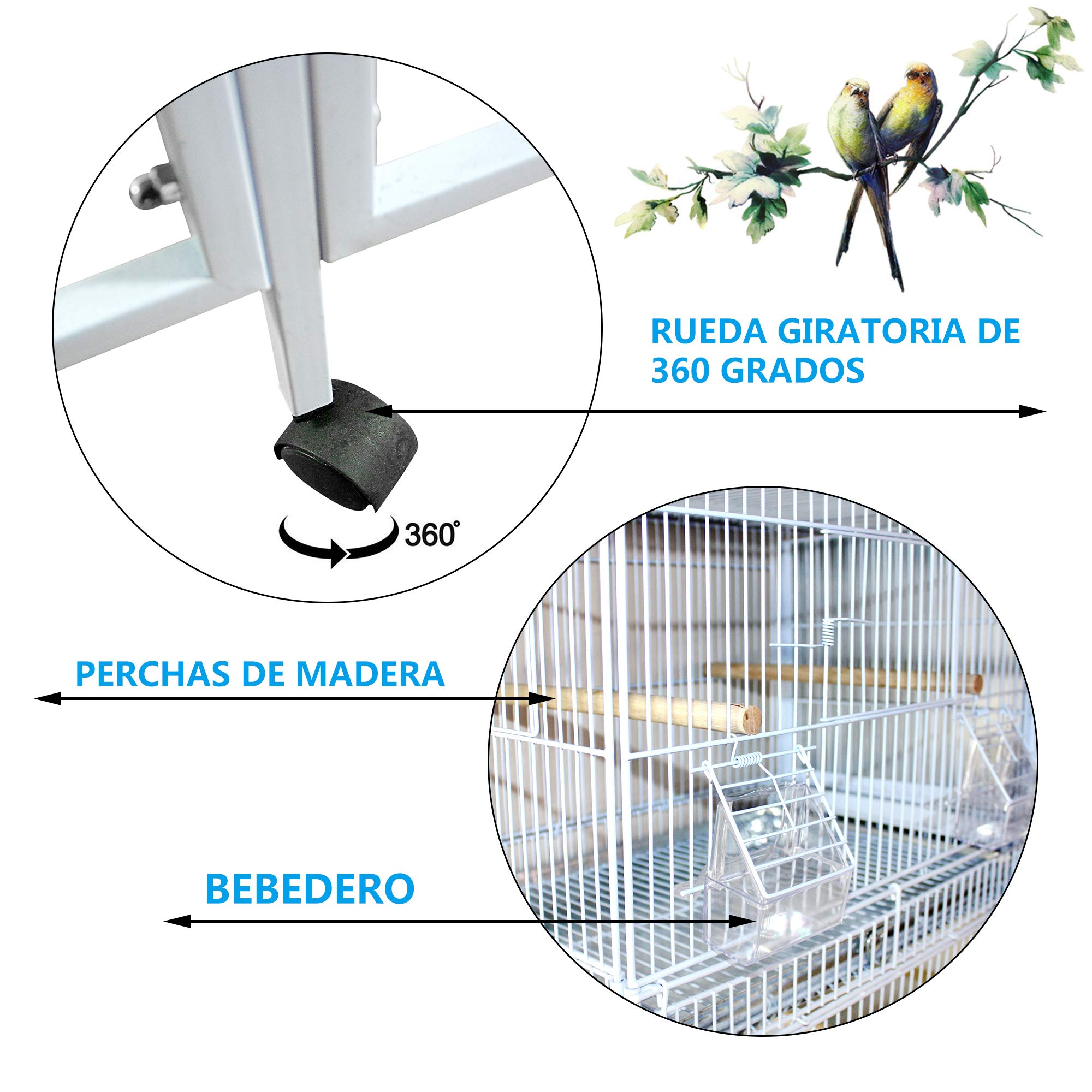 Jaula de Cría para Pájaros Jaula Grande de cría pequeñas Jaula de Aves Loro Canarios con Parque de Juegos Saltado Comedero con Ruedas Color Blanco (L-85 * 28 * 177CM)
