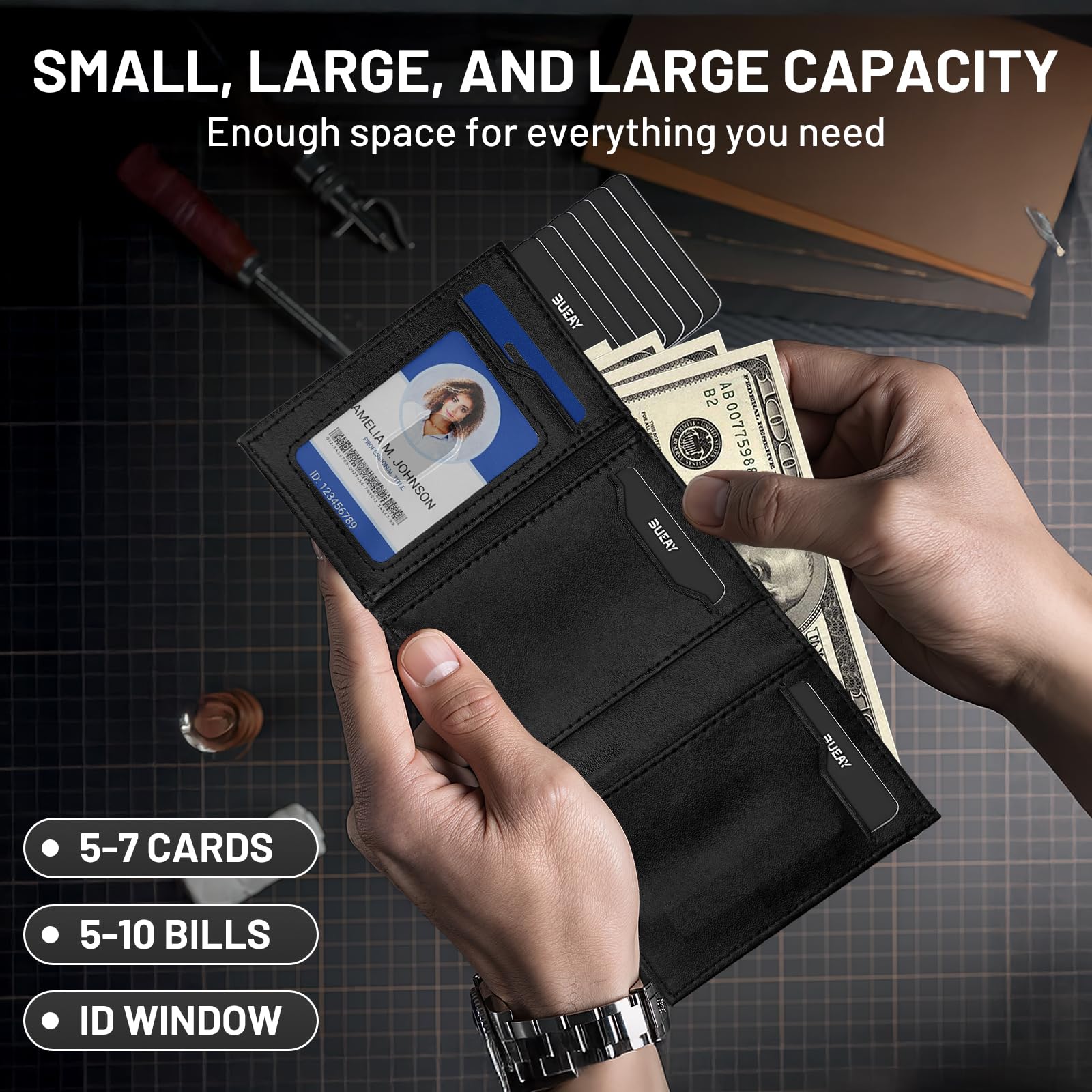 Portfel Męski,Slim Wallet z Kieszenią na Monety I Zapięciem Magnetycznym,Portfel na Karty,Etui na Karty Kredytowe z Blokadą Rfid,Okienkiem Identyfikacyjnym,Pop-Up Smart Wallet dla Mężczyzn