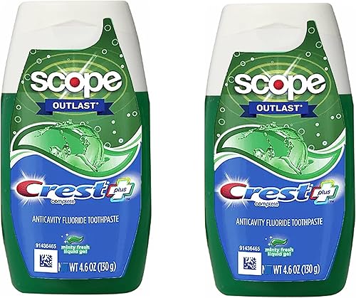 Crest Complete Whitening Plus Scope Tartar Control Pasta de dientes, gel líquido de menta fresca, 4.6 oz (130 g) - Paquete de 2