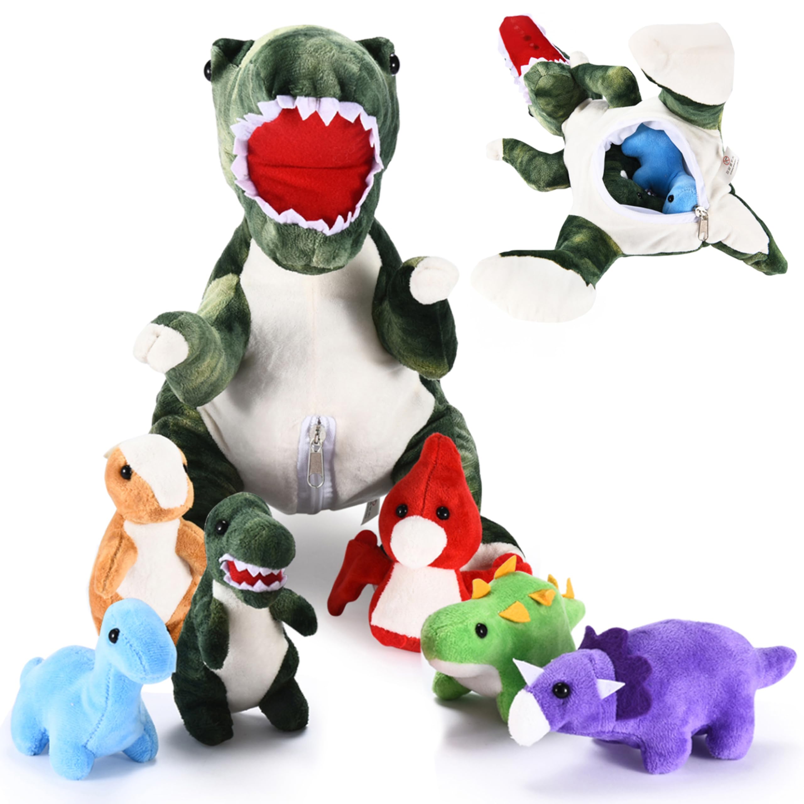 Snug A Babies Dinosaur Stuffed Animal – Soft and Snuggly Dino Plush Toy Set – Includes 1 Large Dinosaur Plush with 6 Baby Dino Plushies – Super Soft,