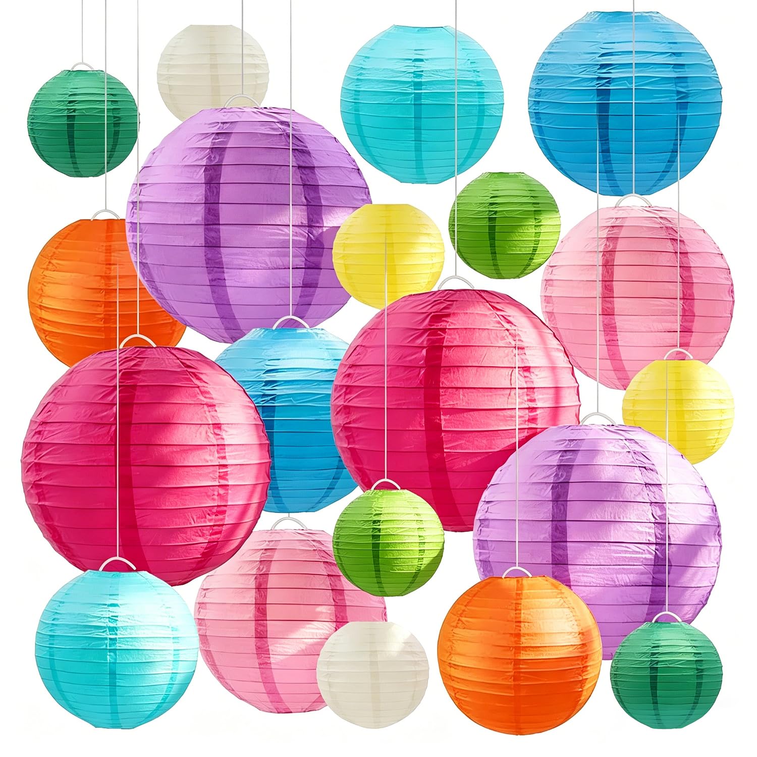 24 Pack Lampions Bunt 25/20/15/10cm Papierlaterne Als Party Deko Outdoor Dekoration Lampenschirm Papier Wiederverwendbare Lampions Outdoor Für Hochzeit Geburtstag Feier Und Weitere Anlässe (Ohne Seil)