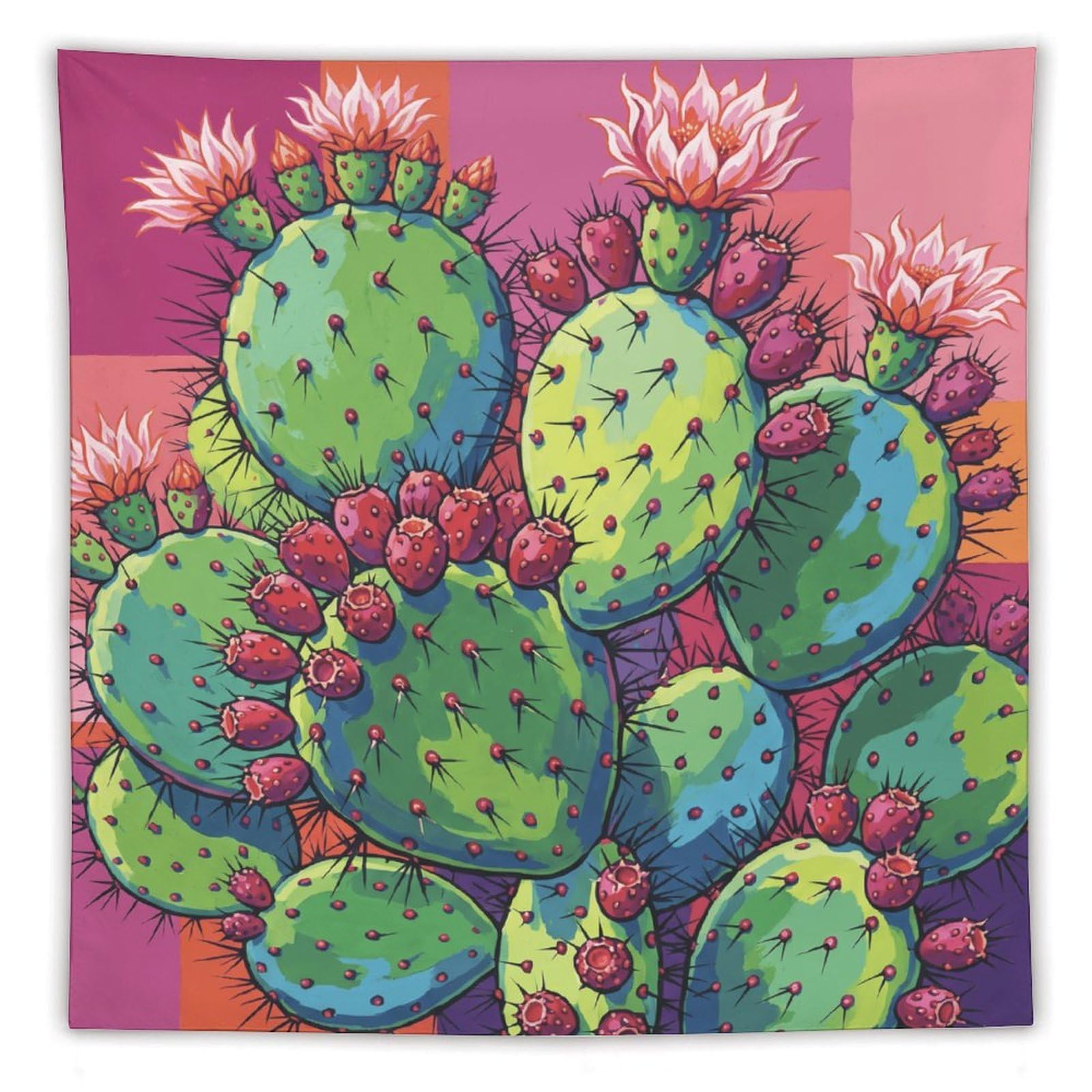 W7C8U2X3 Pink Cactus Botanical Wall Tapestry, Ceiling Hanging
