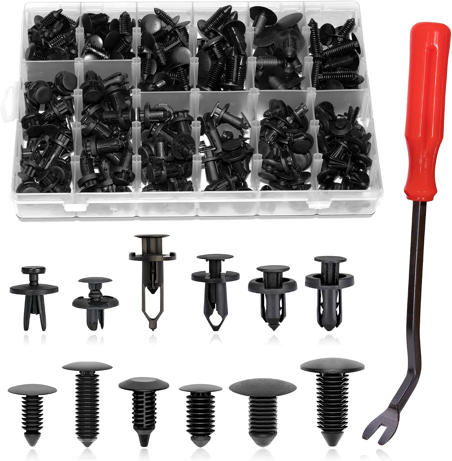 Ginsco 265 Pcs Automotive Car Bumper Push Fasteners Rivet Clips Expansion Screws Replacement + Fasteners Remover Kit
