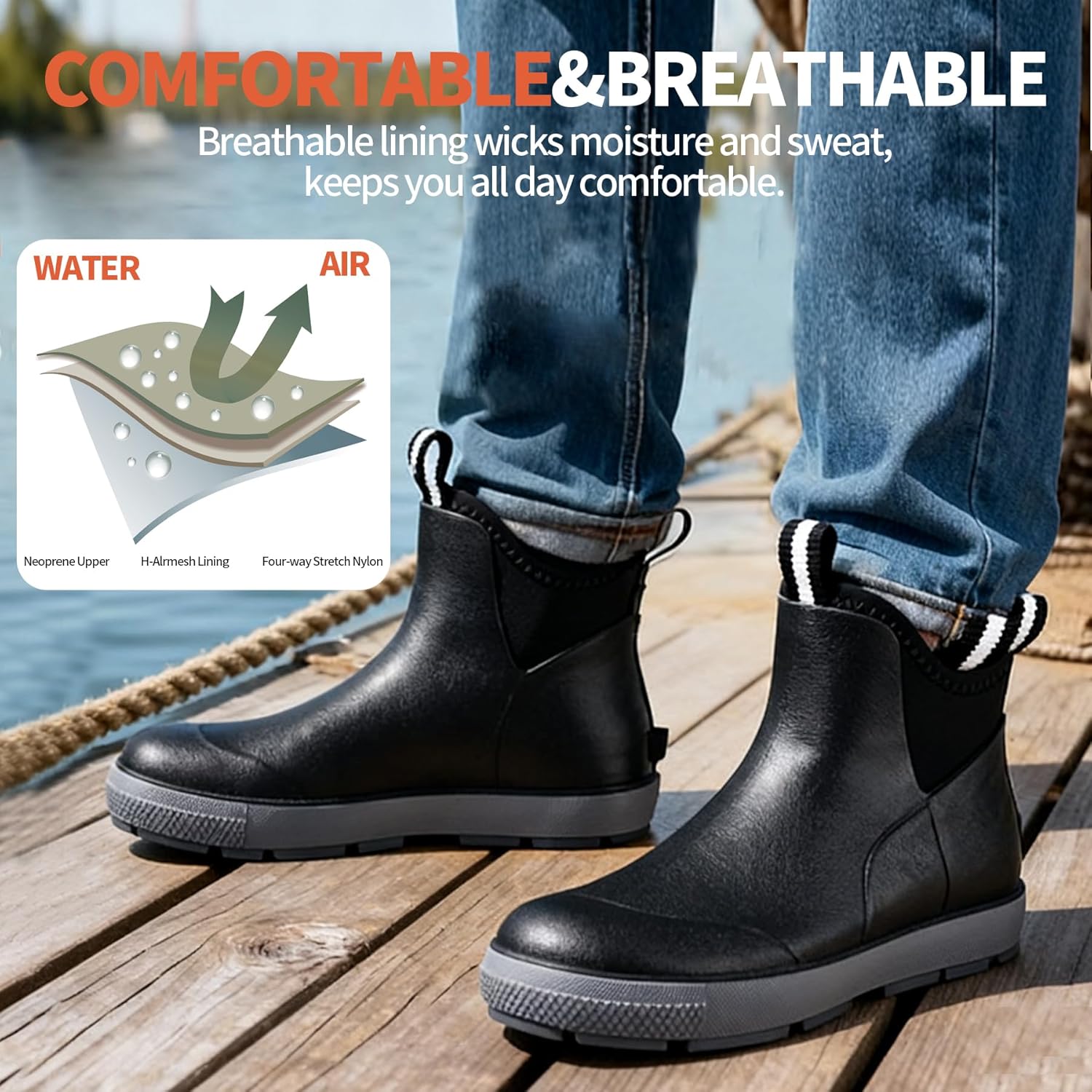 Men's Ankle Rain Boots Waterproof Deck Boots Booties Rubber Boots Men Anti-Slip Comfort Lightweight Gardening Shoes for Fishing Yard Farm Outdoor Work Boating - Image 7