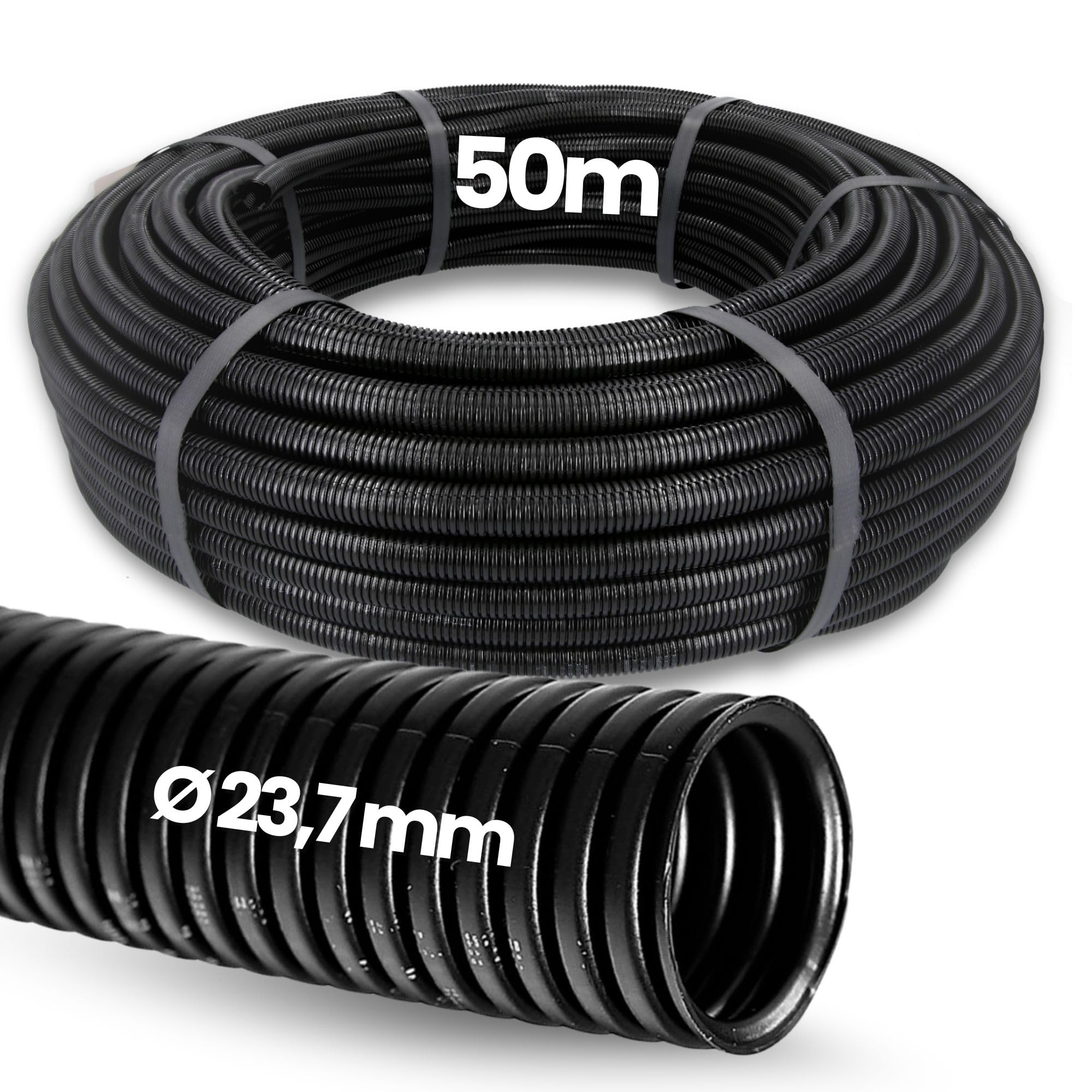 Kalitec Tubo Corrugato Chiuso NW 23 - Protezione Cavi da 50 m, Nero | Tubo vuoto in PPmod non scanalato, resistente UV, ignifugo e ideale come guaina anti martora per auto e giardino