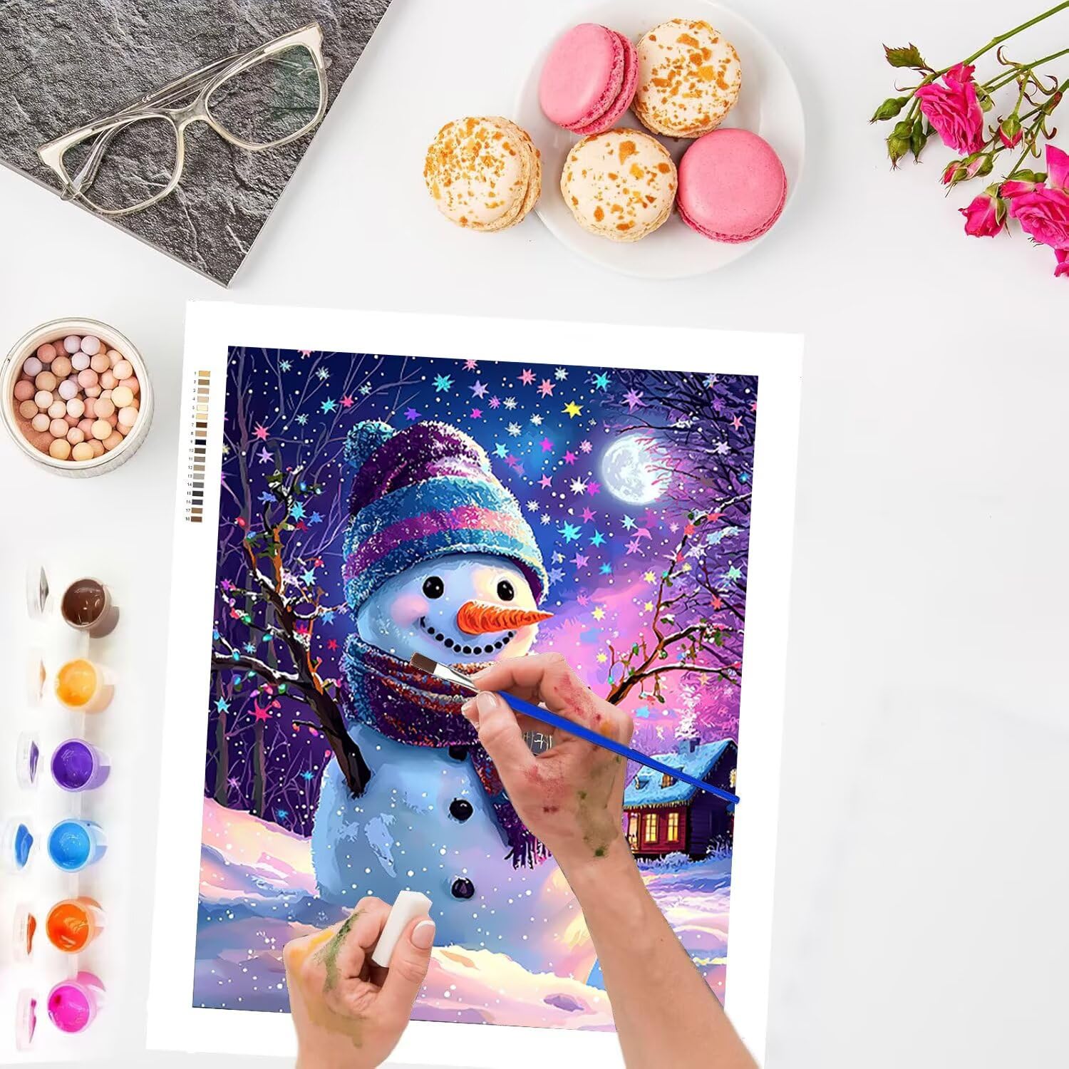 WEISHIWE Muñeco de nieve Pintar por Numeros Adultos, 60x80cm w-1034