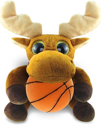 DolliBu Peluche de alce con peluche de baloncesto, alce suave y abrazable, adorable juguete de peluche para jugar, juguete de peluche personalizado