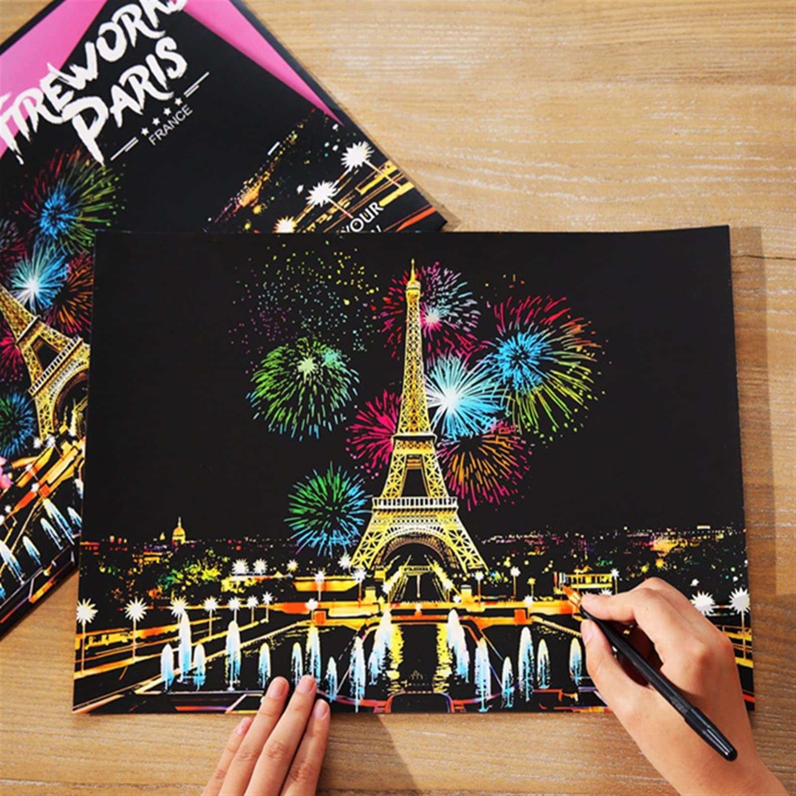 Creative Adult City Night Scene Scratch Painting Creative DIY Handmade Scratch Painting World Famous City Night View Kids Gifts (Color : Louvre)