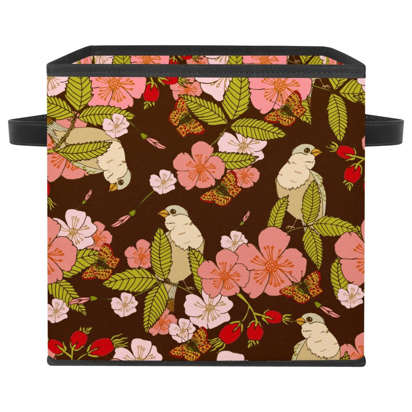 Boîte de rangement pliable en tissu à motif fleurs rétro rose pour vêtements et placard