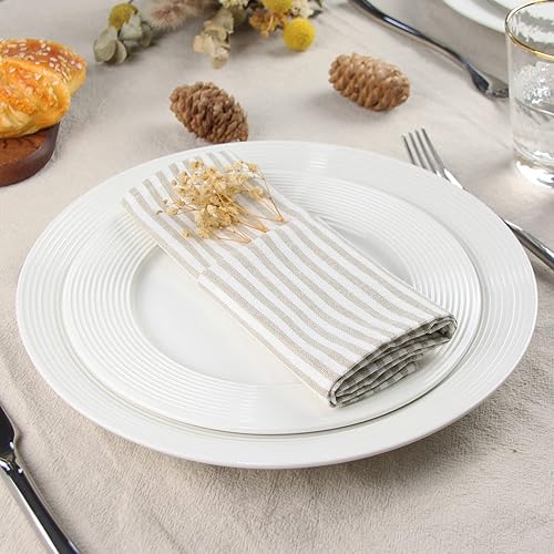 Miniatura 4 de Juego de 12 servilletas de tela de lino y algodón a rayas lisas, para eventos y uso doméstico (beige)