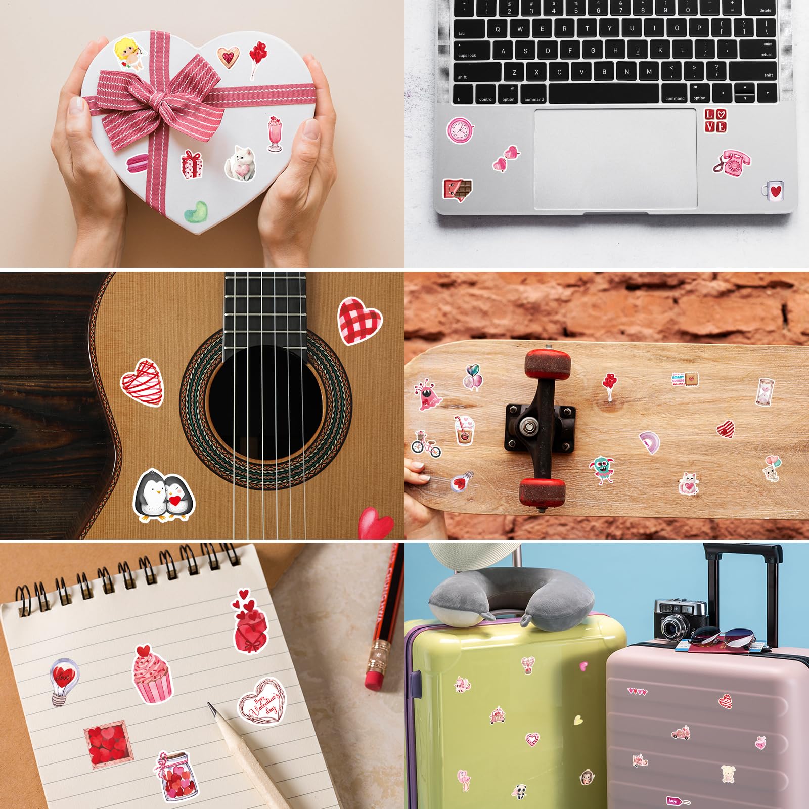100 Pegatinas Adhesivas De San Valentín – Impermeables, Para Maletas, Portátiles Y Cuadernos – Diseños De Dibujos Animados