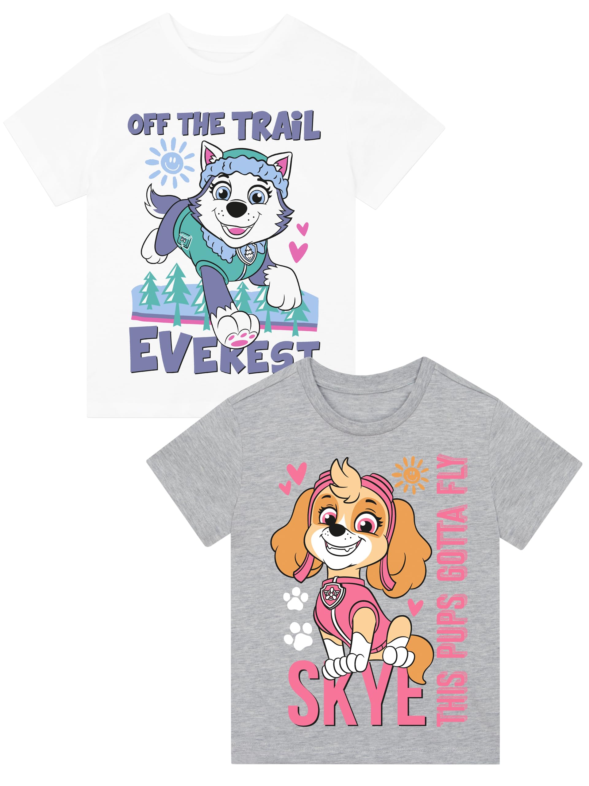 Paw PatrolTshirt | Everest and Skye Girls T Shirt | 2 Pack Girls Tops | Ages 3 to 8 Years