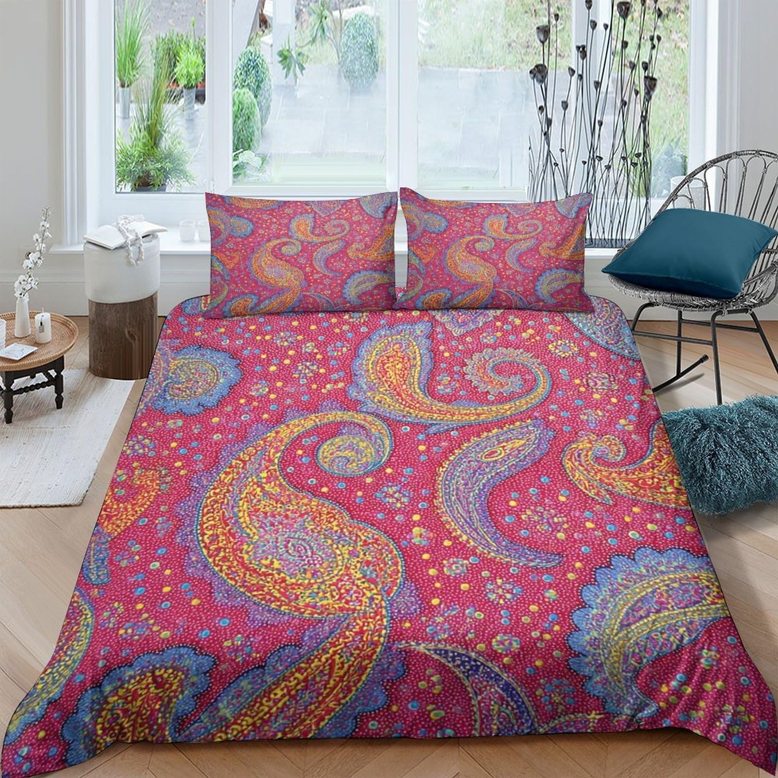 Ctjqhvkz Style-4 3D Printed Paisley Red Fitted Sheet Microfiber Soft Breathable Boho Abstract Bed Cover For Bedroom Guest Room Decor Single（135X200cm）
