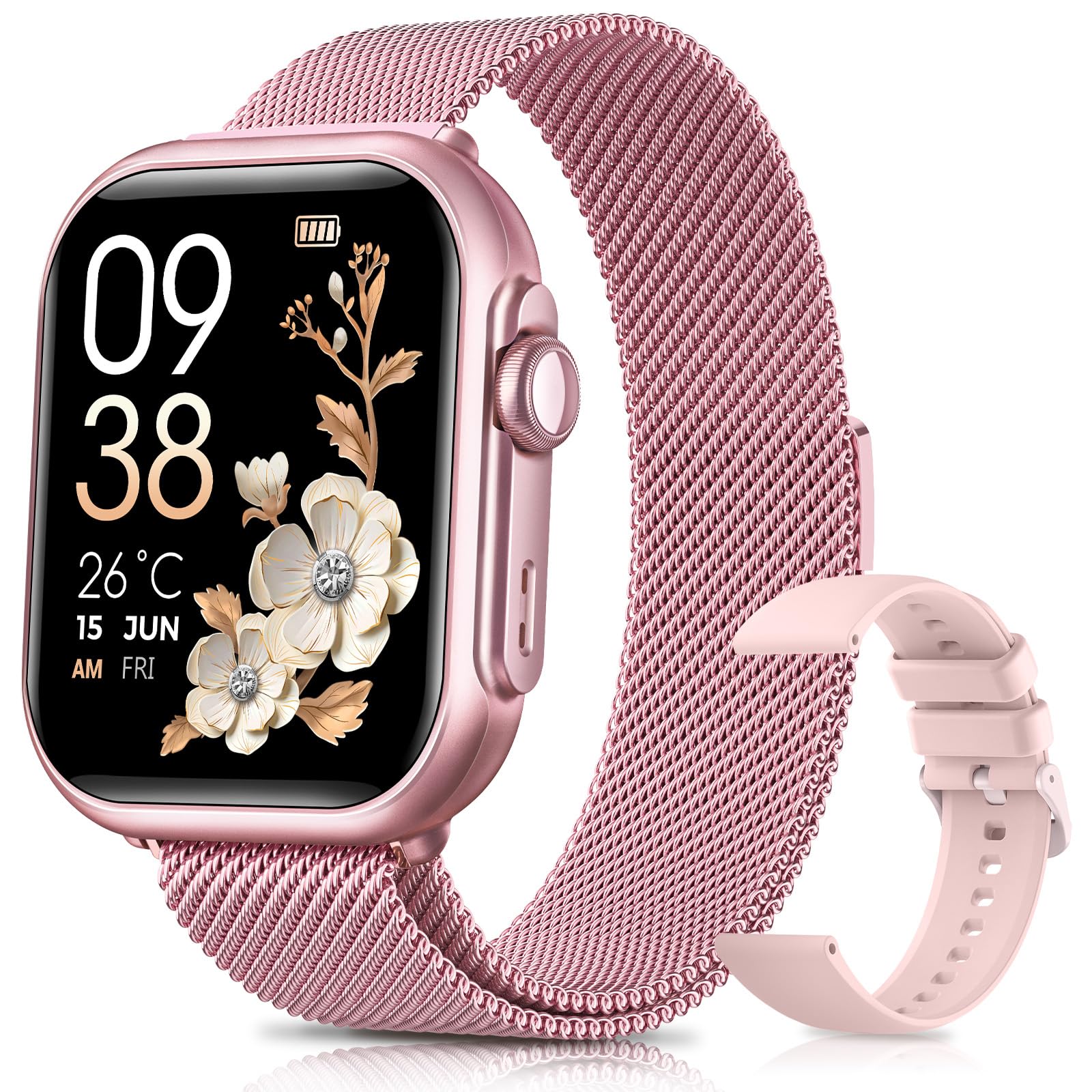 Smartwatch Damen mit Telefonfunktion, 1000mAh Akku, 100 Tage Standby, 1.83