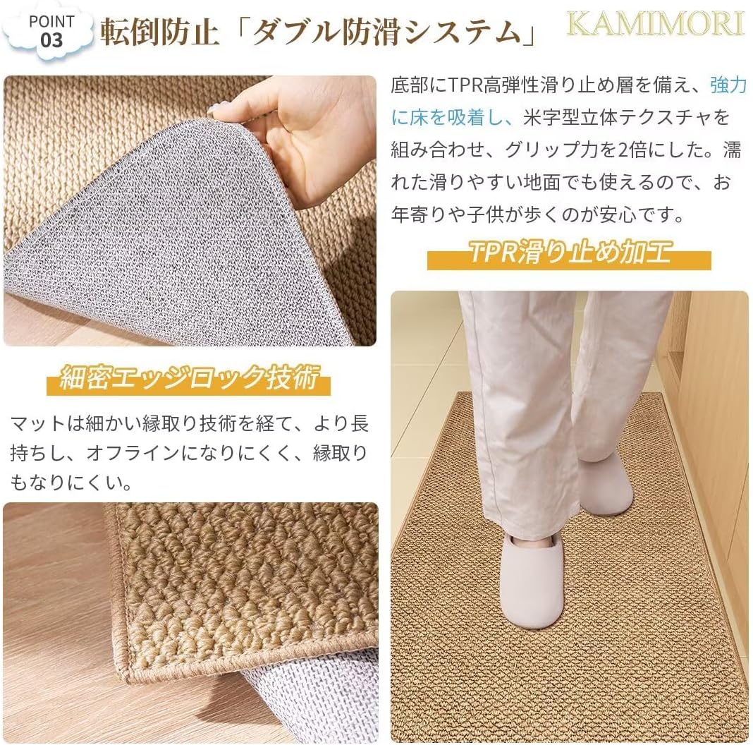 キッチンマット 190x140cm 玄関マット 洗える 滑り止め付 低反発 クッション 【ウェイトレスウェイターショートハーフウエストエプロン】 厚さ10ｍｍ 踏み心地いい