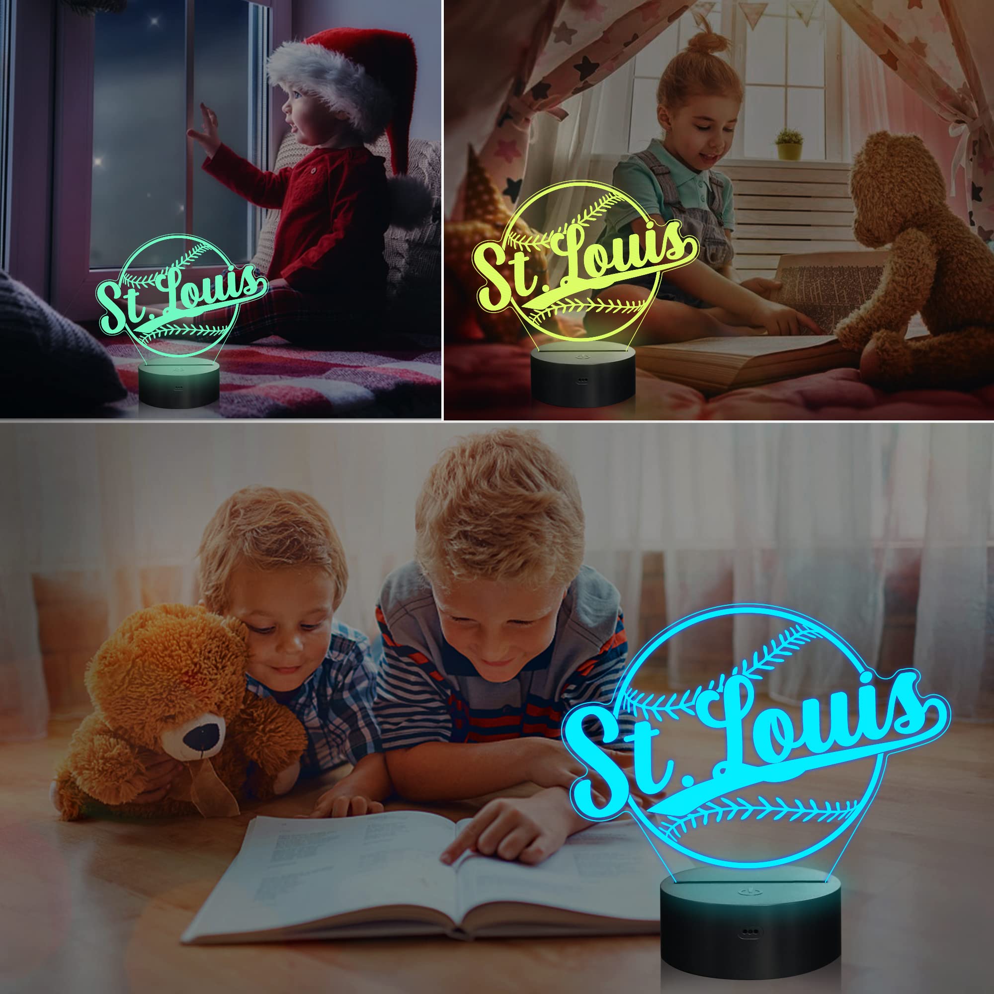 Baseball Gifts, Baseball Night Light, 3D Illusion Lamp for Boys Gift 16 Changing Color Remote Control Kids Room Lighting Ball Decor (St. Louis)