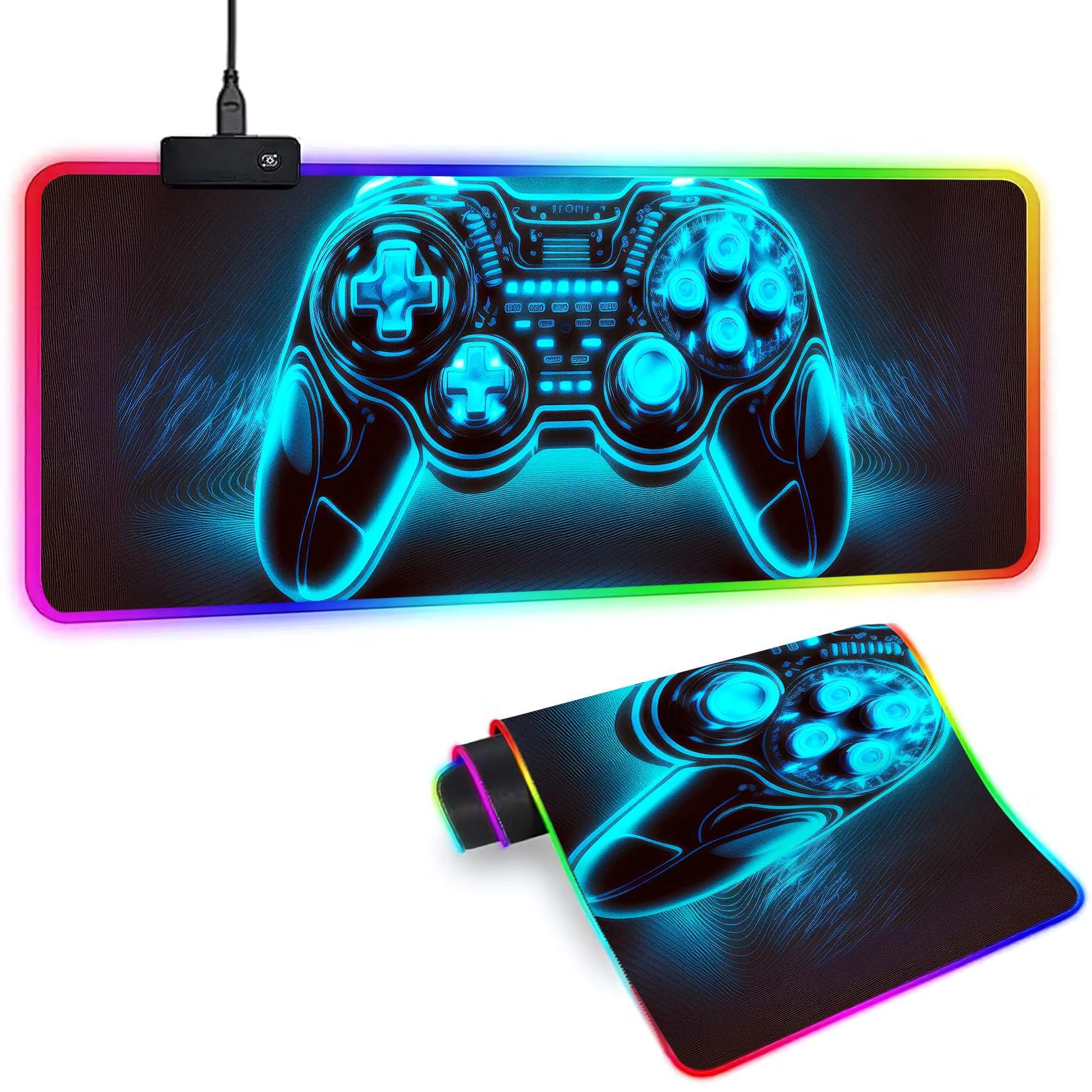 Alfombrilla de mouse LED XL para juegos con 14 modos de luz, alfombrilla de mouse para gamer iluminada, 31.5 x 11.8 pulgadas, antideslizante, estilo RGB grande, accesorios de juego negros