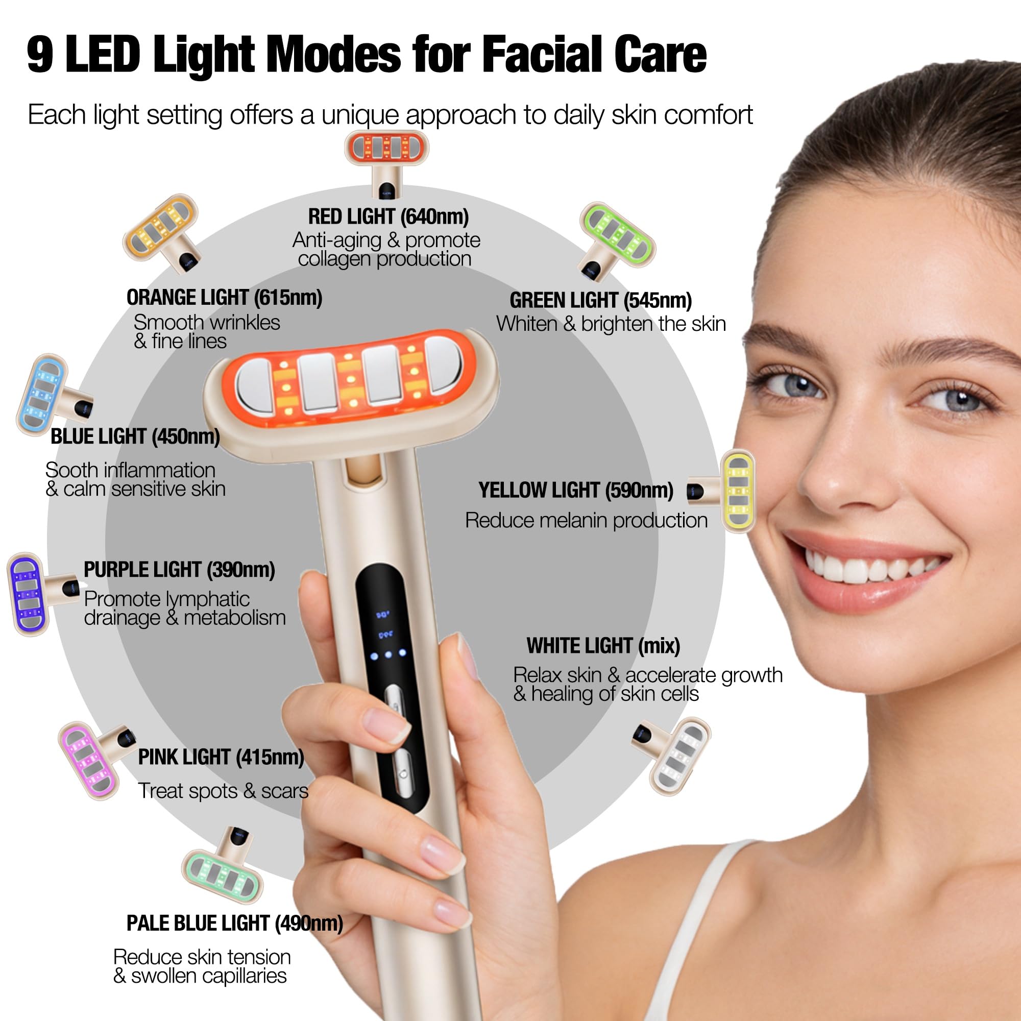 9-in-1 LED-Gesichtsstab & Augenmassagegerät mit rotem Licht, EMS-Mikrostrom, Wärme & Vibration, wiederaufladbares Beauty-Tool für einen strahlenden Look