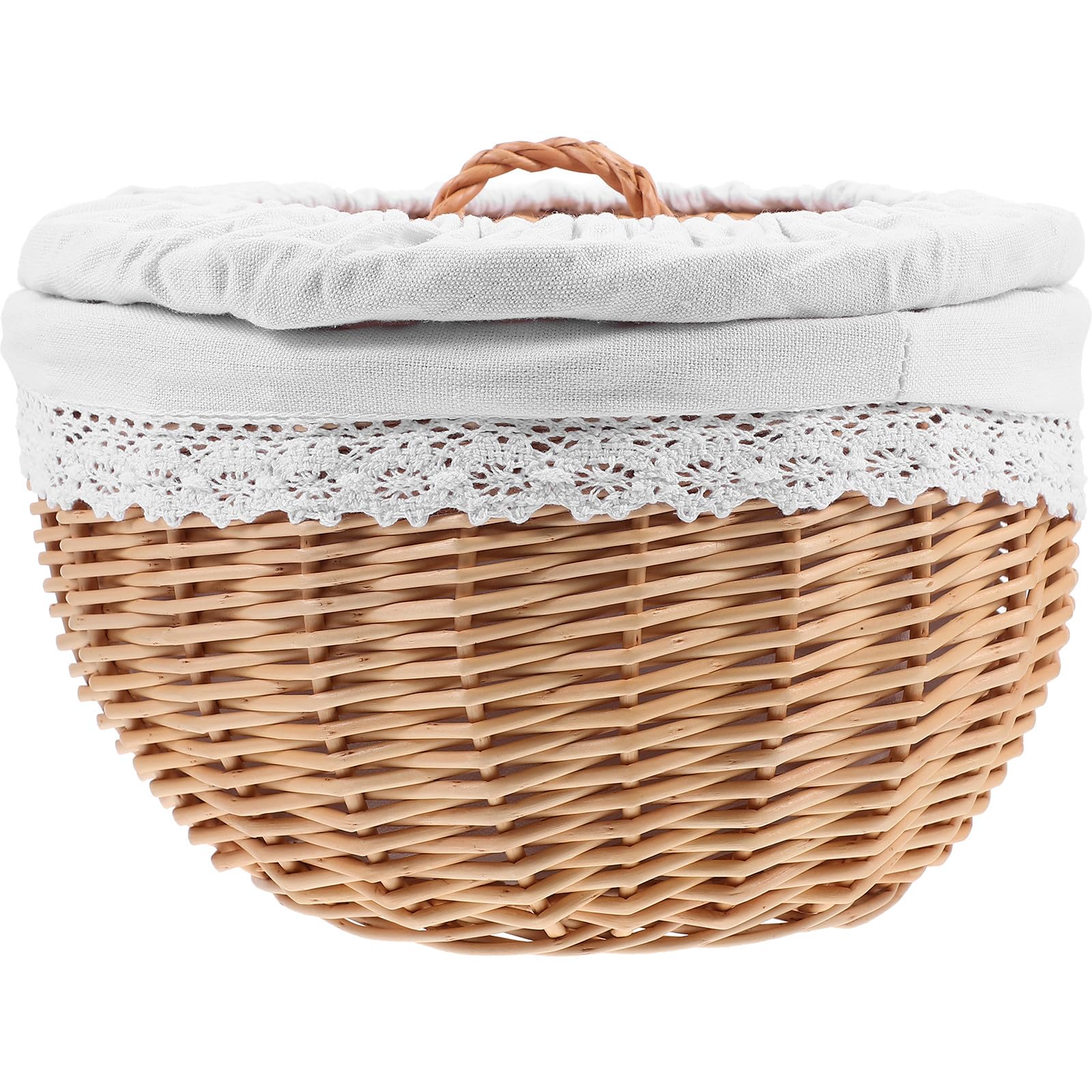 BESPORTBLE Cestino Intrecciato in Vimini Bianco Cestino per Conservazione Snack e Dolci Coperchio Organizer Alimentare per Supermercato e Ufficio