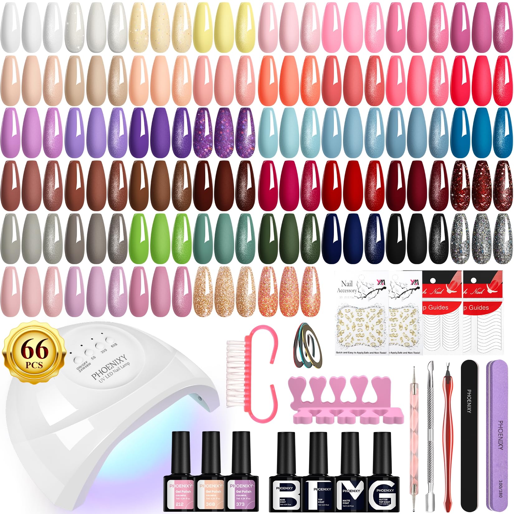 Phoenixy Gel Nail Polish Set, 45 Colours Gel Nail Polishes with 48W UV Manicure Lamp Starter Kit, Nail Polish with Base Top Coat Manicure Tools, Nail Art Gift Sets for Women
