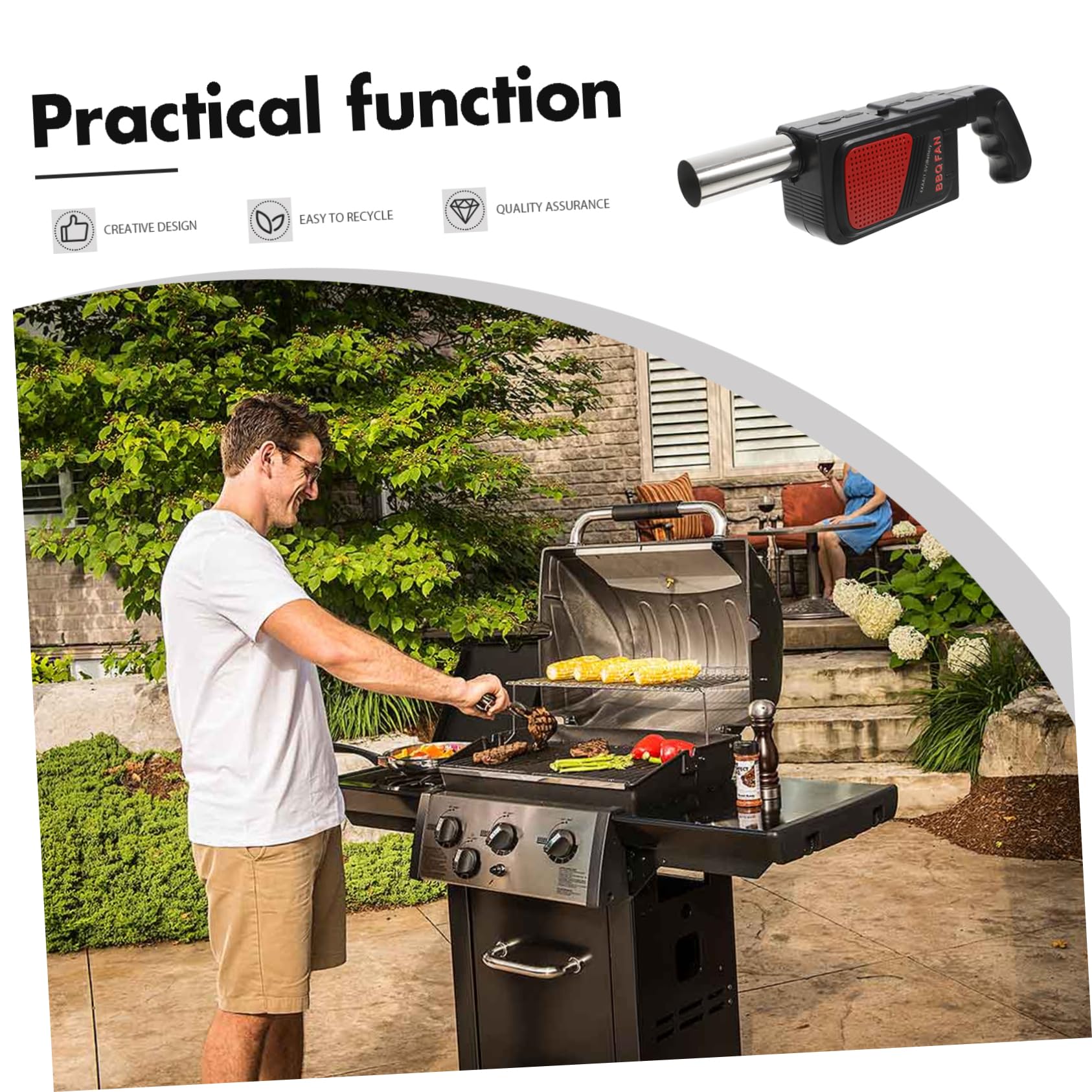 Soffiatore Elettrico per Barbecue 2 Pezzi Nero Abs e Acciaio | Funziona 4 Batterie Aa, Design a Soffio Elettrico, Uso per Picnic All'aperto e Grigliate Itineranti