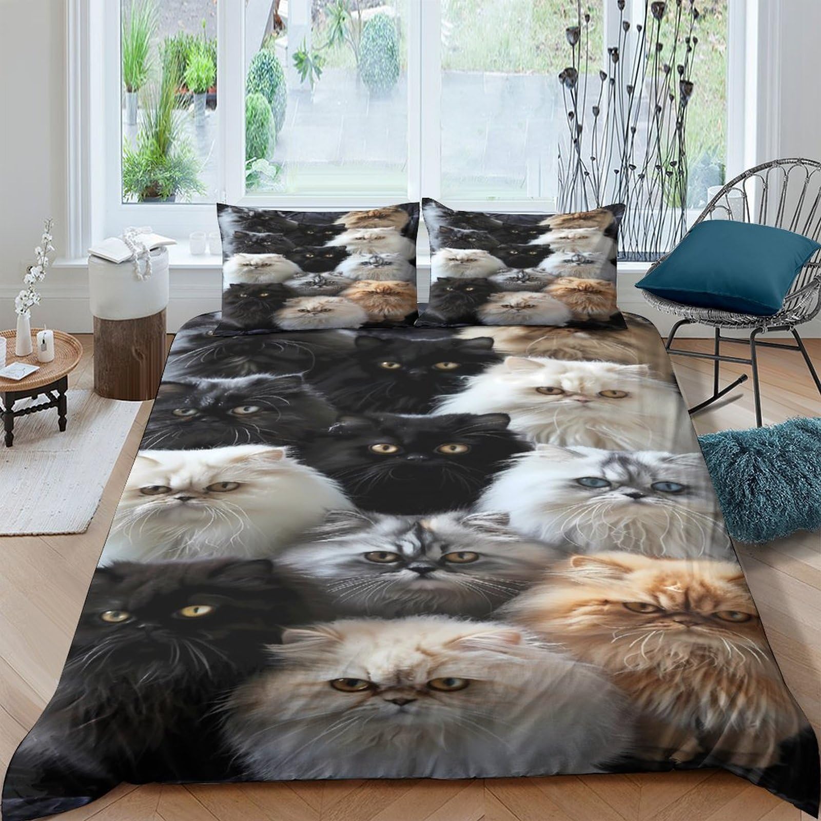 Ctjqhvkz Style-10 3D Printed Persian Cat Fitted Sheet Microfiber Soft Anti-Slip Kitten Face Mattress Cover For Bedroom Dorm Decorative Bedding Single（135X200cm）