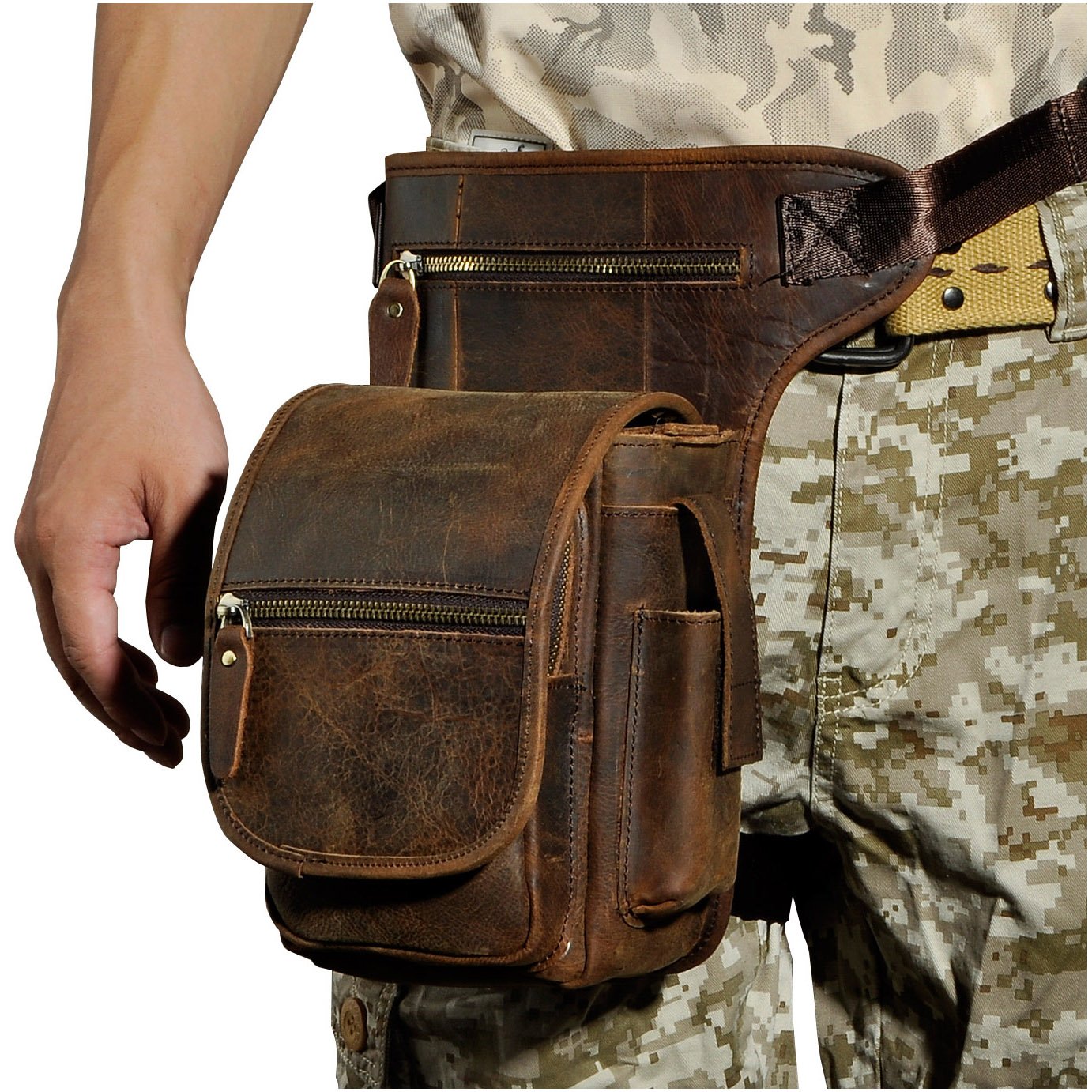 Le'aokuu Uomini Vera Pelle Borsa a Tracolla Gambe Incrociate Marsupio Messenger Riding Hip Bum Borsa 3110