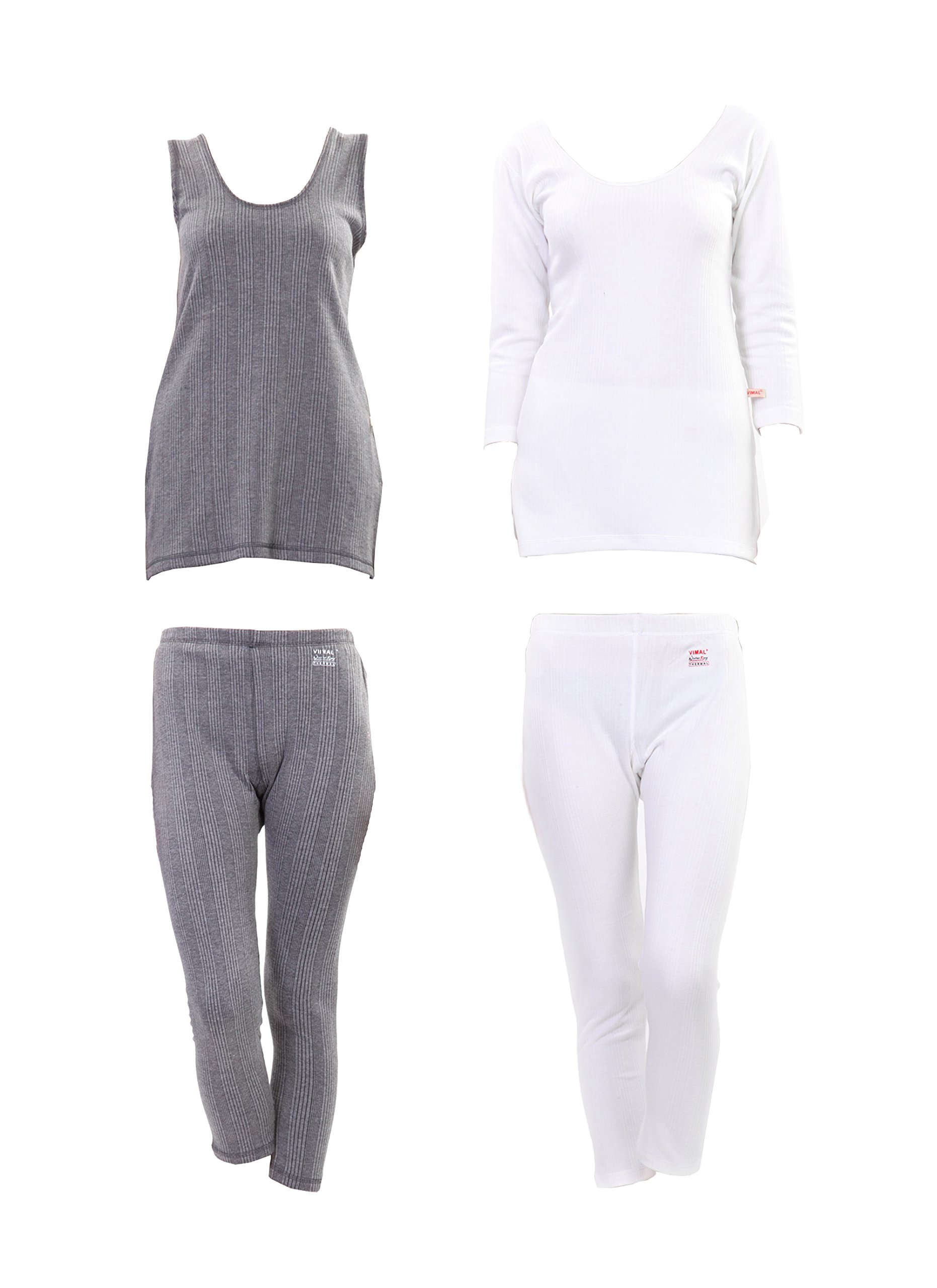 VIMAL JONNEYWinter Black and White Thermal Upper and Bottom Set for Women(Pack of 2)-thSetSlip_BL-thSetTop_AC_02-P