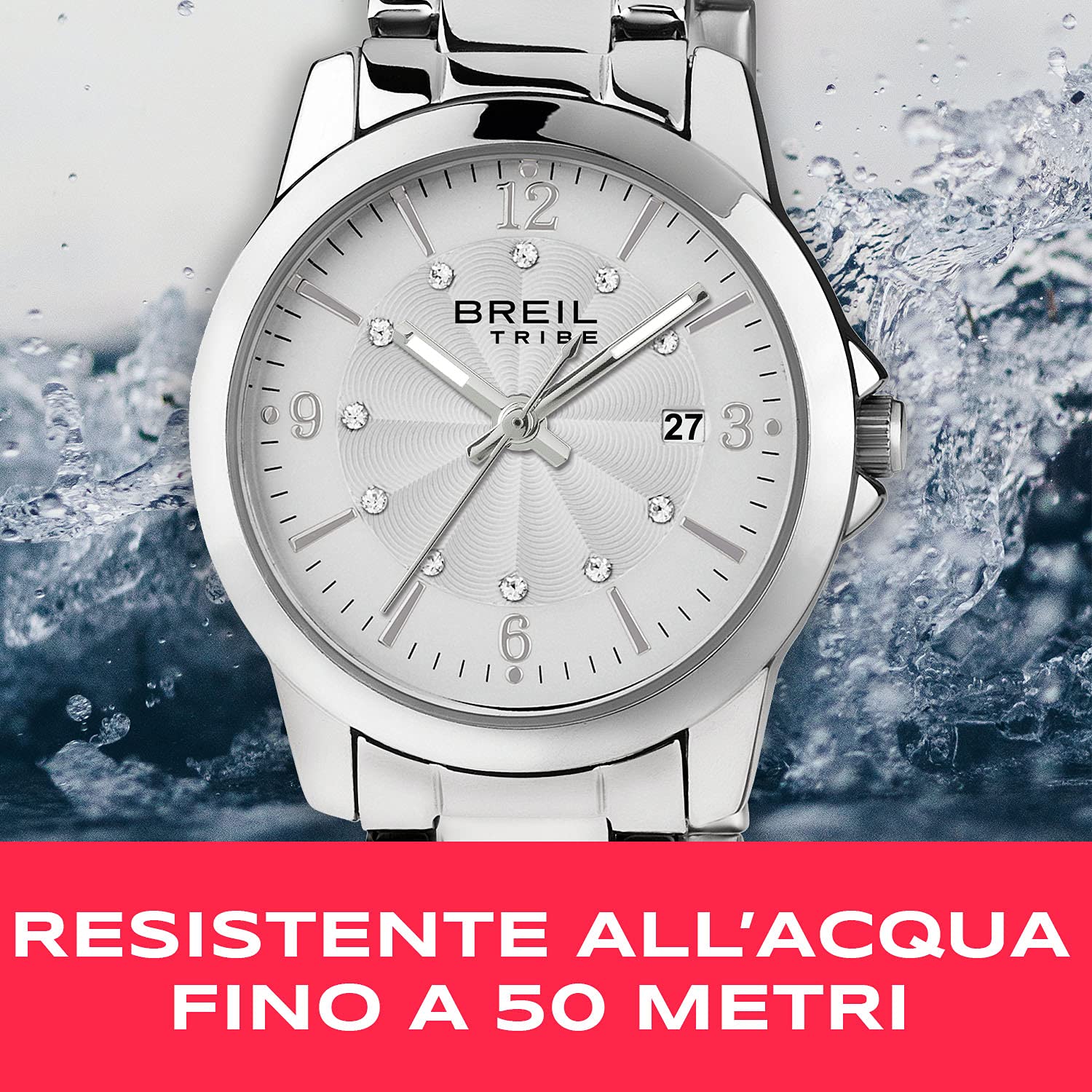 Breil, Collezione Classic Elegance, Orologio Donna Solo Tempo in Acciaio, Finitura Lucida, Cassa 28 mm, Quadrante con Perle agli Indici, Pratica Chiusura Diver