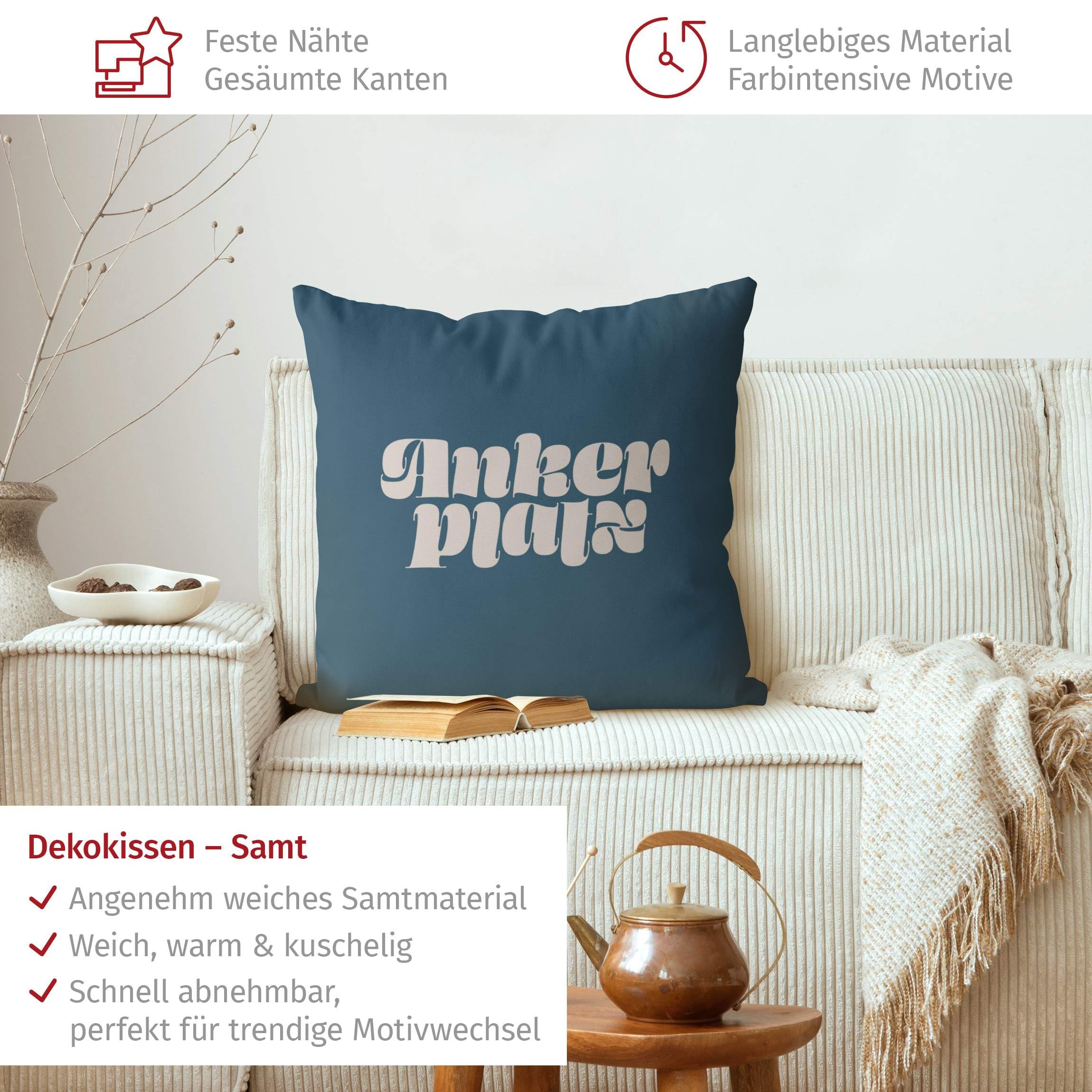 Deko Kissenhülle draußen/Outdoor waschbar Sprüche ohne Füllung Zierkissen - Made in Germany - Design Bezug blau Sofakissen Unifarben Outdoor Sofa Bett 1804