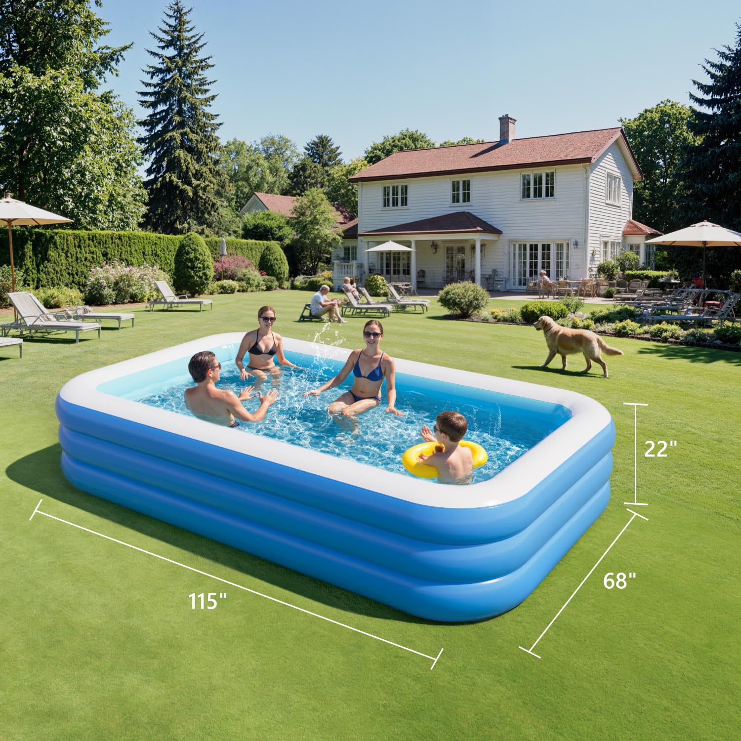 Piscina gonfiabile per adulti, piscina rettangolare per famiglie, 292,1 x 172,7 x 55,9 cm