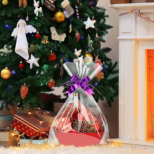 Miniatura 9 de Fainne 106 cestas vacías para regalos, cesta de regalo a granel incluye 30 cestas de regalo vacías con asas, 40 bolsas de plástico y 36 lazos