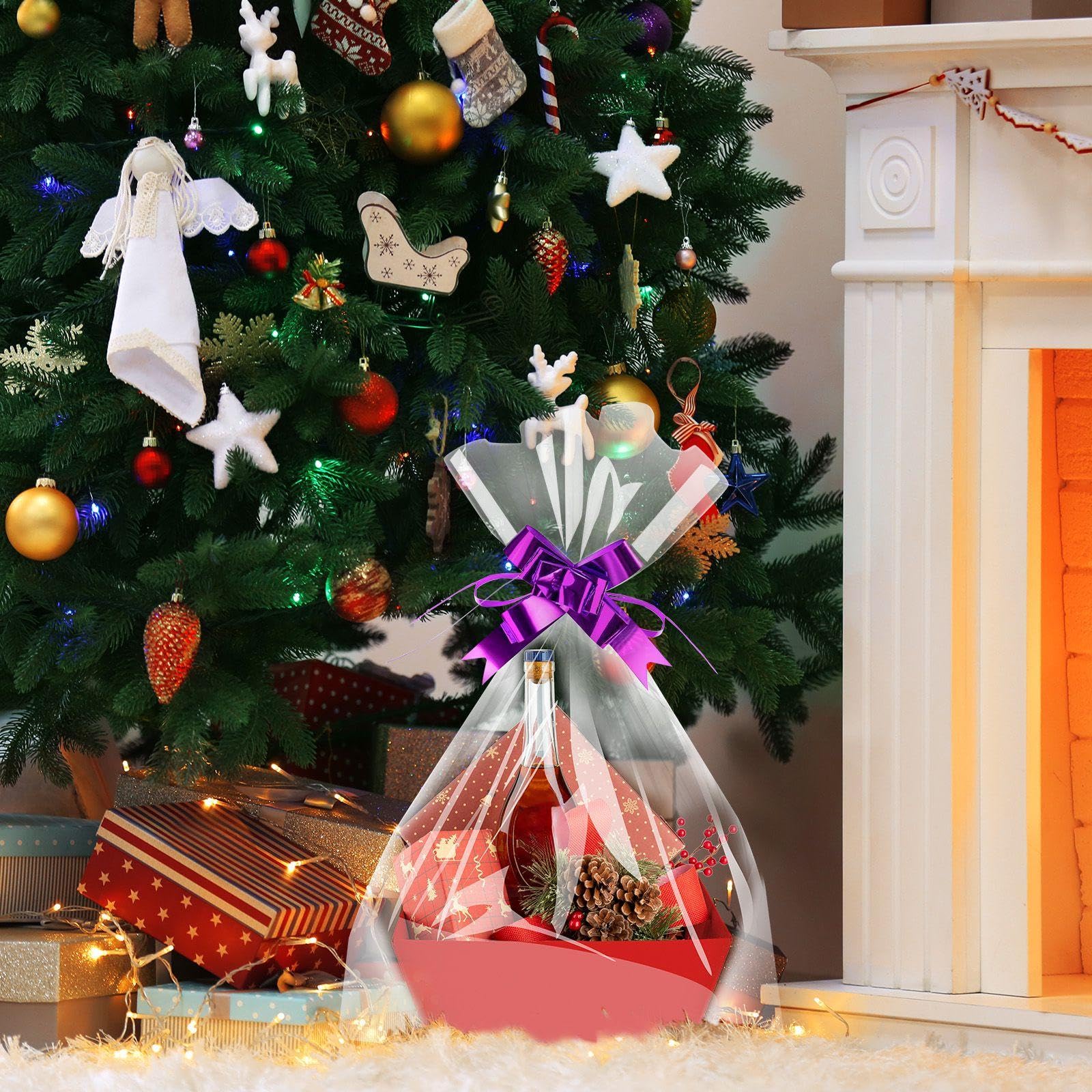 Set di 74 cesti regalo vuoti, 20 cesti regalo in cartone 20 cesti vuoti 20 x 15 cm per regali con manici, 30 sacchetti e 24 fiocchi multicolori per feste, casa, matrimoni, compleanni, servizio (rosso)