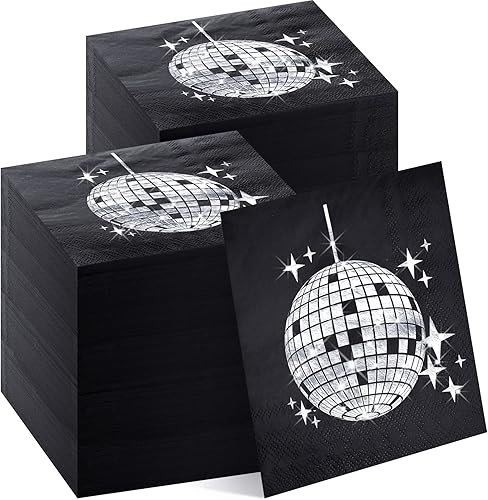 Paquete de 160 servilletas de cóctel para fiesta de discoteca, elegantes, desechables de los años 70, 80, 90, suministros de fiesta, servilletas de