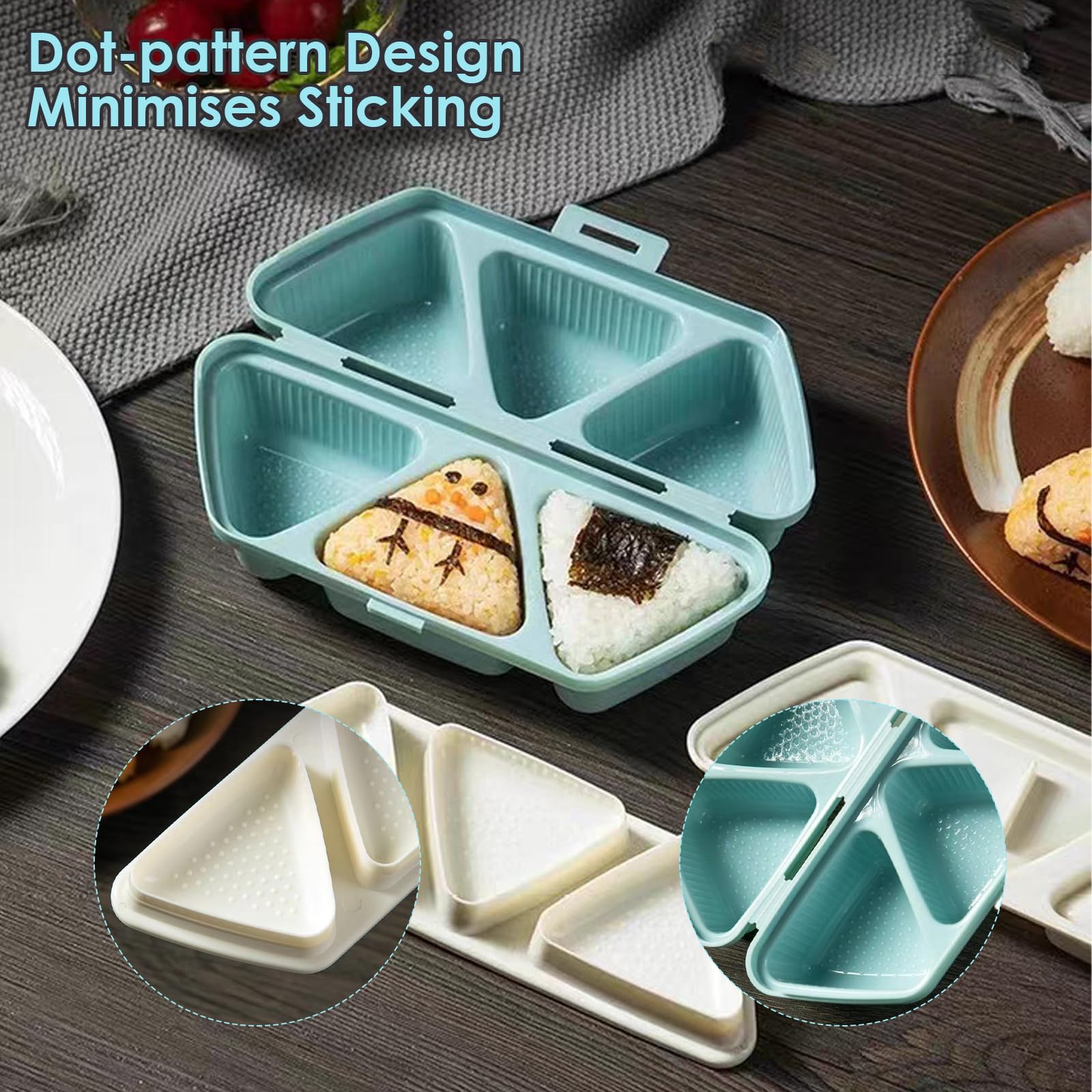 Stampo per Onigiri e Portavivande, 6 in 1 Stampo Sushi Triangolare per 6 Onigiri, Sushi Maker e Scatola di Conservazione, per Pranzo, Picnic e Feste