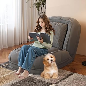 Lazy Sofa Couch, 5 Adjustable Position, Floor Sofa Fits with 2 Pillows, Folding Tatami Lazy Bed, Suit to Put in Bedroom, Living Room Gray-2