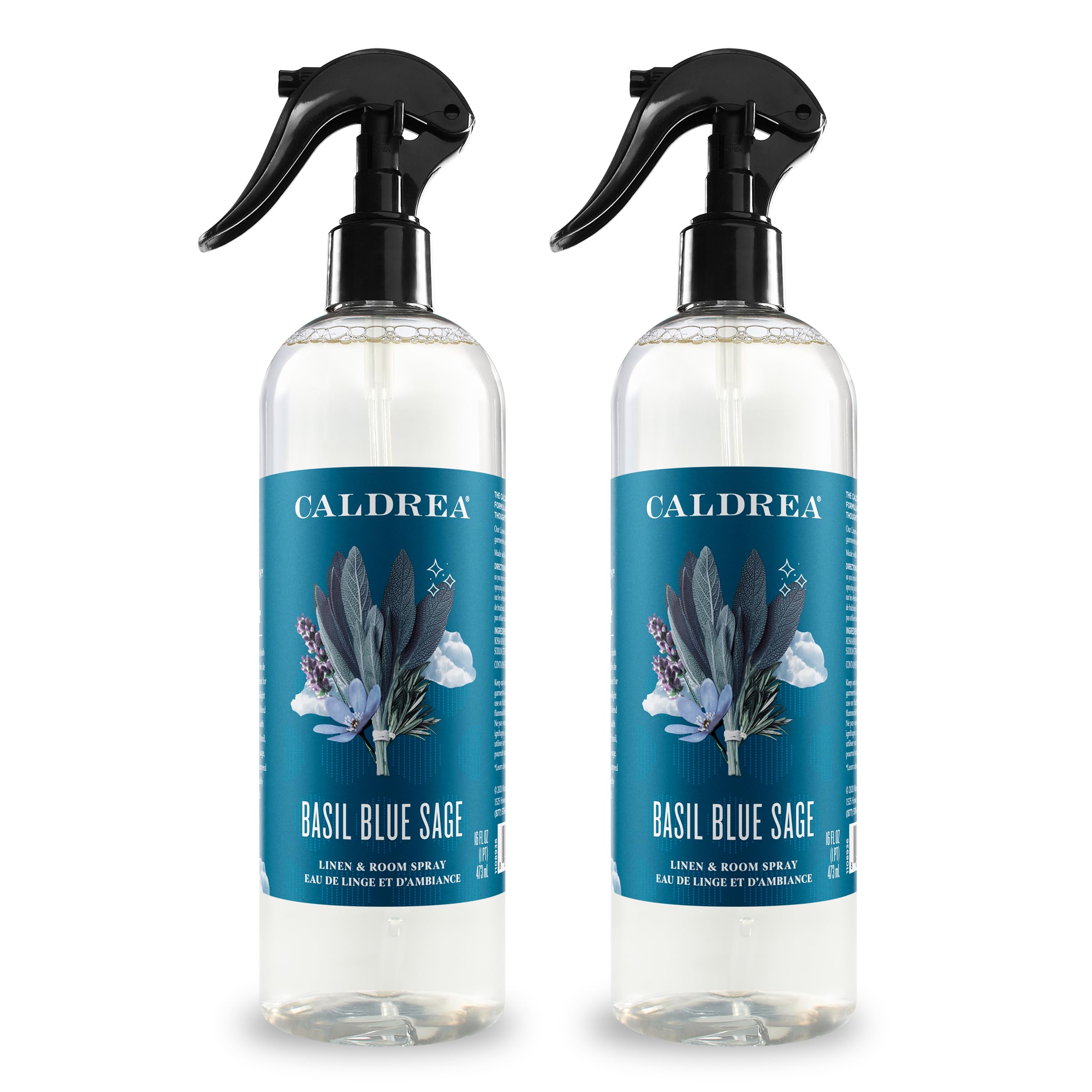 Caldrea Linen and Room Spray Air Freshener, Made with Essential Oils, Plant-Derived and Other Thoughtfully Chosen Ingredients, Basil Blue Sage, 16 oz, 2 Pack