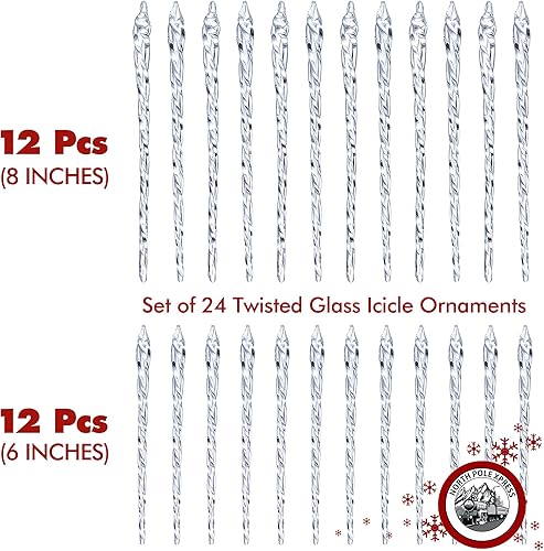 Miniatura 3 de Adornos de Navidad de carámbano de vidrio transparente torcido para árboles de Navidad, juego de 24 carámbanos decorativos para árbol de Navidad,