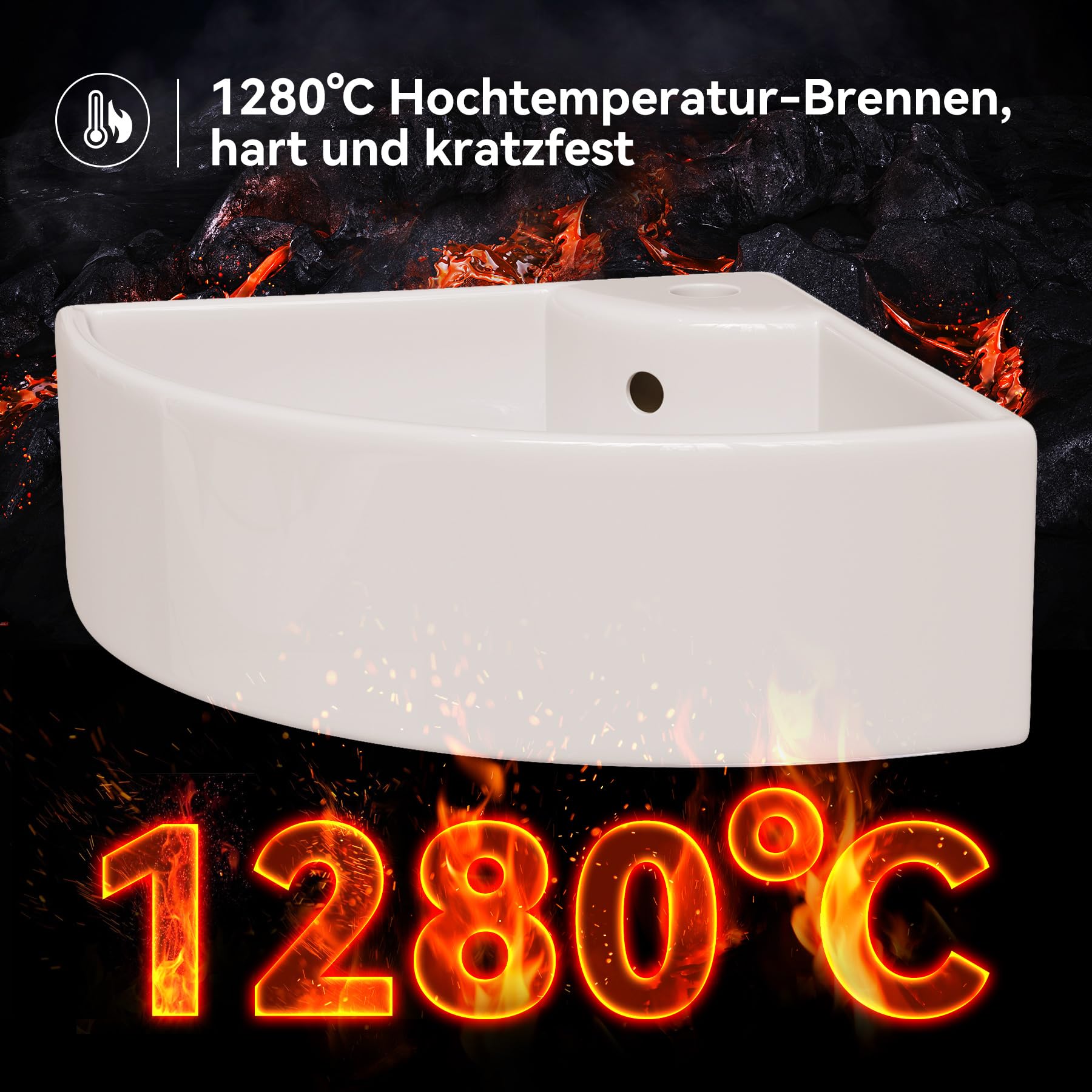 HOROW Lavabo Piccolo Angolare in Ceramica, Montaggio a Parete, 46 x 31 cm, Ideale per Bagni Piccoli e Ospiti WC