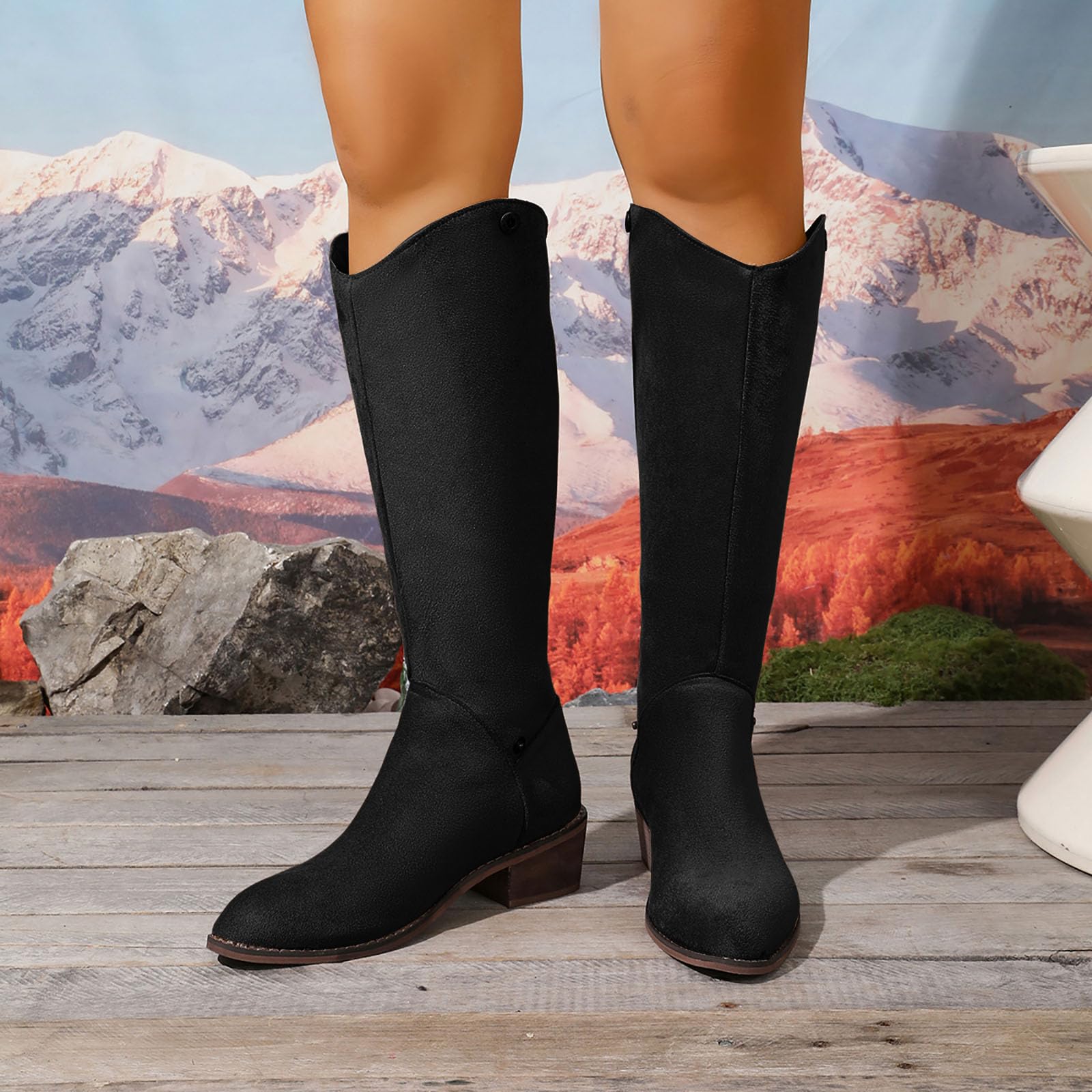 Cowboystiefel Damen Botas Altas de Ante con tacón Plano, cómodas, Informales, Elegantes y versátiles para Mujer.