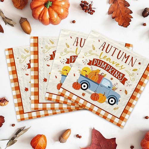 Miniatura 4 de Kit de suministros para fiestas temáticas de otoño, sirve para 50: juego completo de vajilla desechable de cosecha de otoño, incluye platos de papel