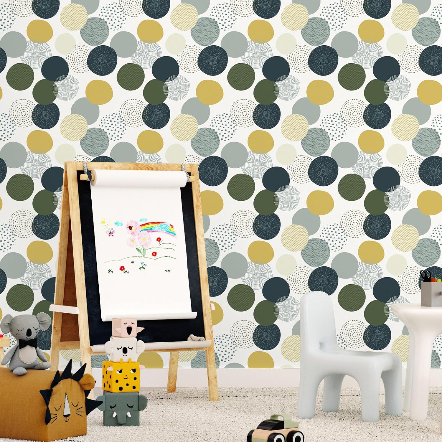 Boho Geometric Peel and Stick Wallpaper for Walls Bedroom Bathroom 17.5"x102" Modern Art Deco Wallpaper Abstract Circle Boho Contact Paper Self Adhesive Contact Paper for Cabinets Decor