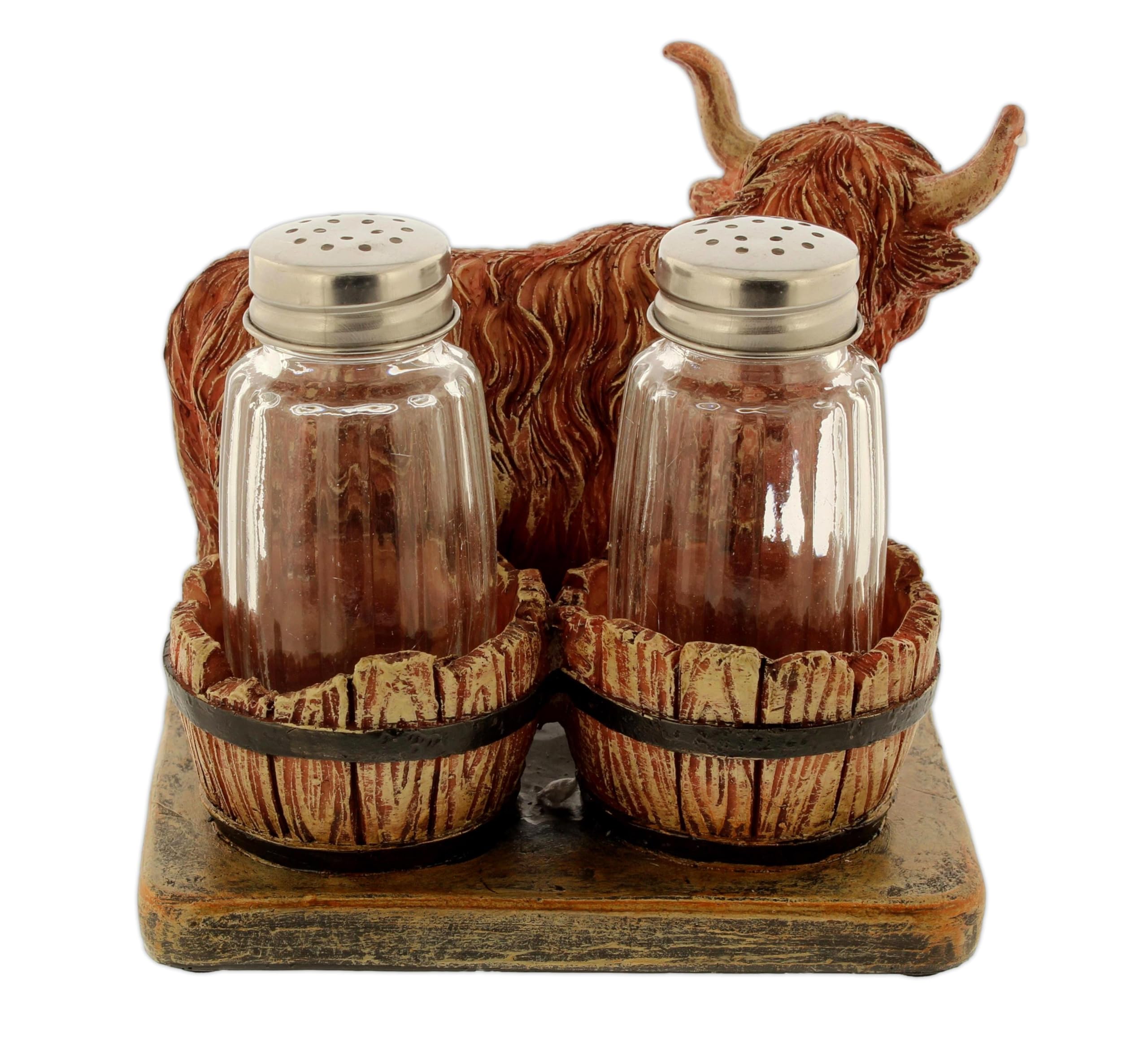 The Bridge Collection Juego de salero y pimentero de vaca de toro de las tierras altas de 5 pulgadas, decoración de cocina de granja, figura de ganado rústica occidental, regalo para los amantes de