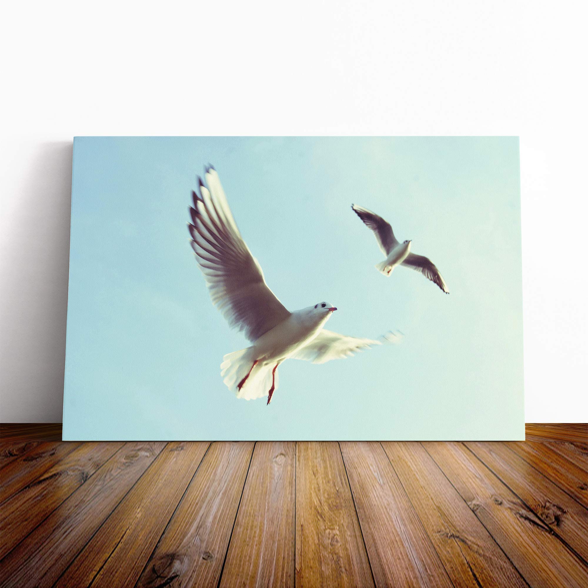 Flying Seagulls Canvas Print | Gallery Wrapped 30mm Frame Wall Art | 20x14 inches | Ready to Hang | Modern Bird Picture | Living Room Bedroom Lounge Office