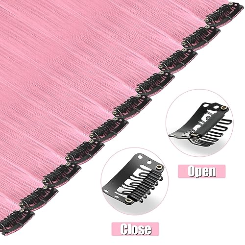 Miniatura 3 de 22 extensiones de cabello rosa con clip, extensiones sintéticas de neón de colores para fiestas, accesorios de cabello arcoíris para niñas, mujeres