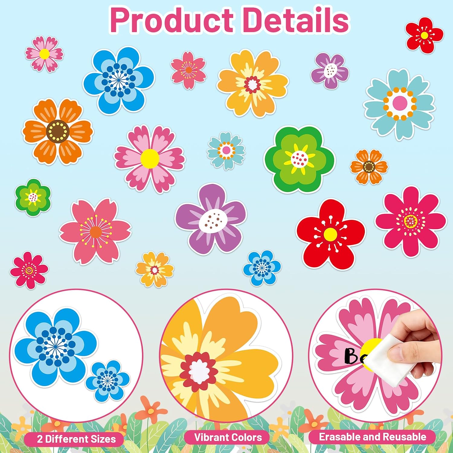 Ceiba Tree 60Pcs Colorful Flower Cutouts 5inch and 3inch Back to School Flowers Cut-Outs Bulletin Board Decorations for Party Home Classroom Decor
