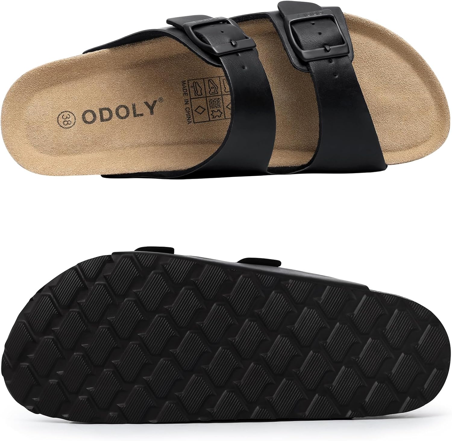 ODOLY Unisex Cork Footbed Slide Sandal, Arch Support Summer Outdoor Sandals with Adjustable Buckle for Women and Men